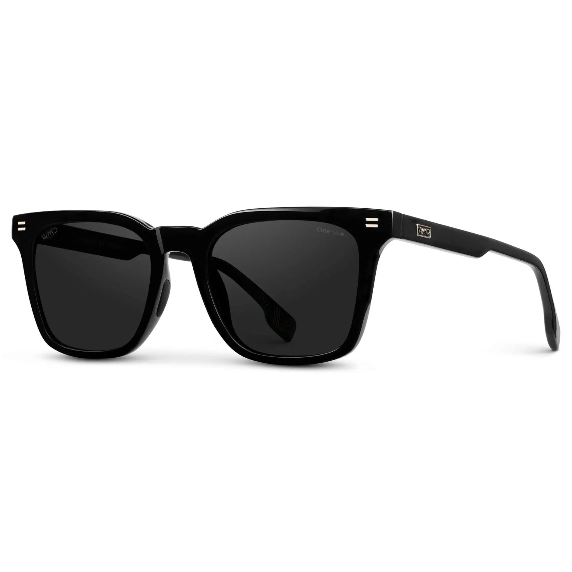 Black / Black Lens || Men's Classic Rectangular Golf and Sport Sunglasses with Black Acetate Frame and Black Polarized Oleophobic Lens