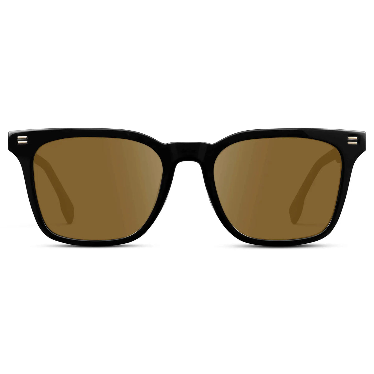 Black / Amber || Men's Classic Rectangular Golf and Sport Prescription Sunglasses with Black Acetate Frame and Amber Prescription Lens on a white background