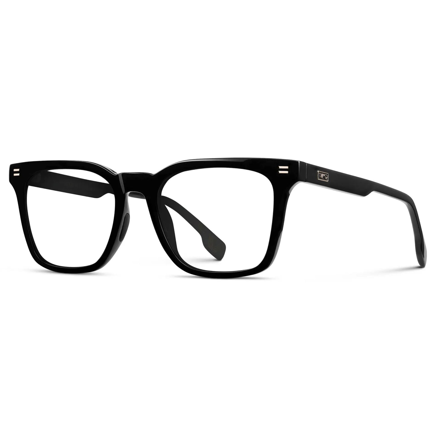 Black || Side view of Men's Classic Rectangular Golf and Sport Eyeglasses with Black Acetate Frame and Clear Prescription Lens on a white background