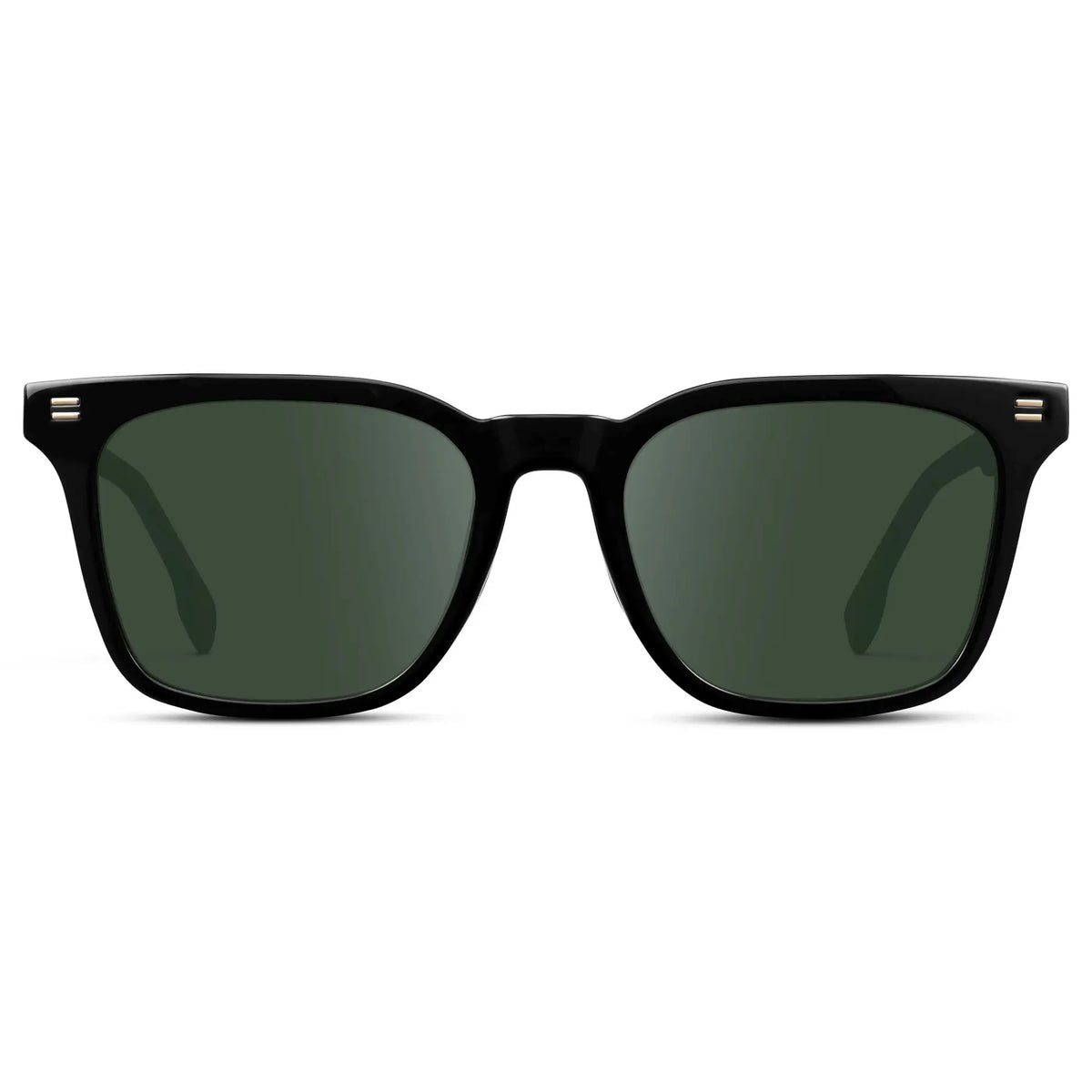 Black / G15 || Men's Classic Rectangular Golf and Sport Prescription Sunglasses with Black Acetate Frame and Green Prescription Lens on a white background