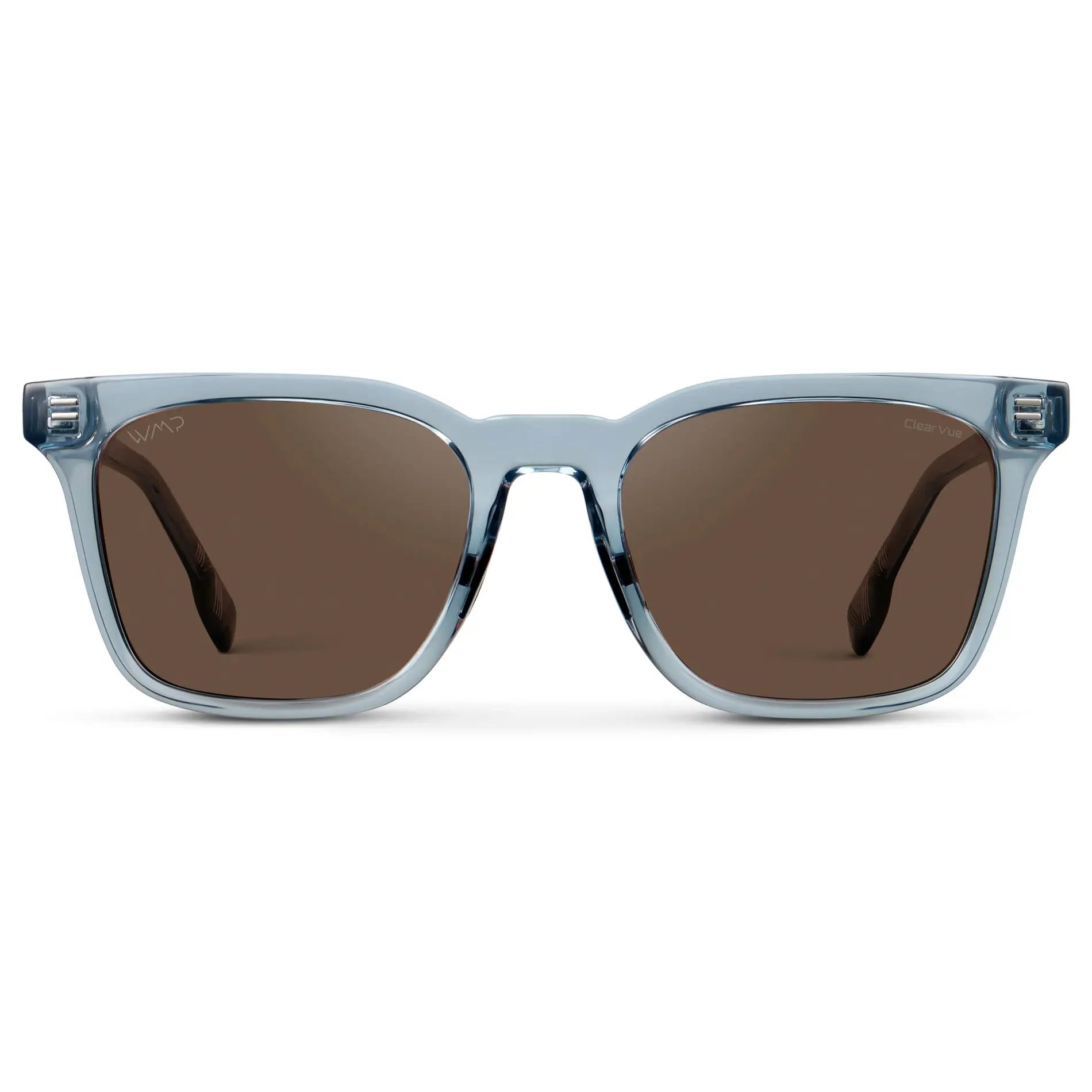 Denim Blue / Brown Lens || Men's Classic Rectangular Golf and Sport Sunglasses with Denim Blue Acetate Frame and Brown Polarized Oleophobic Lens