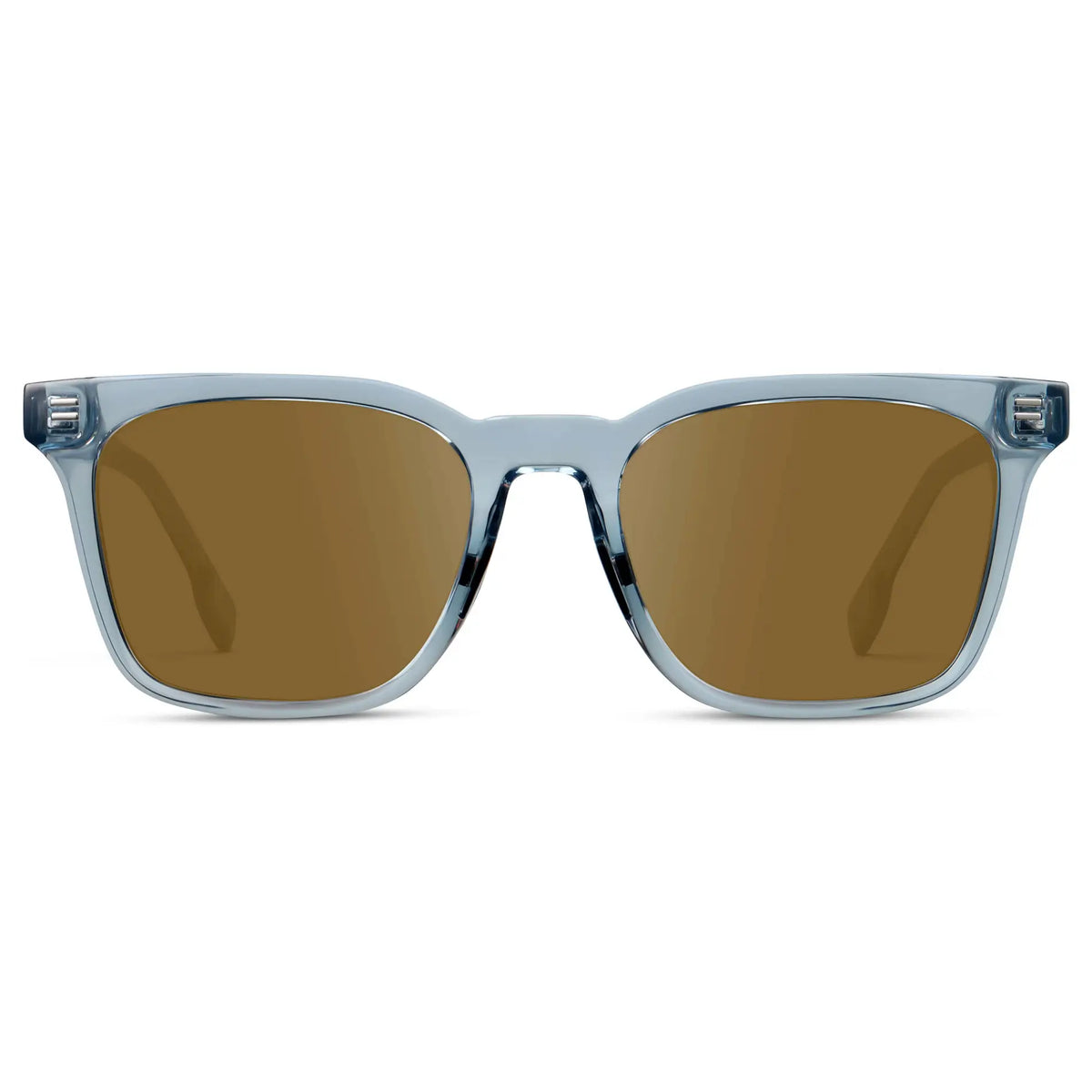 Denim Blue / Amber || Men's Classic Rectangular Golf and Sport Prescription Sunglasses with Blue Acetate Frame and Amber Prescription Lens on a white background