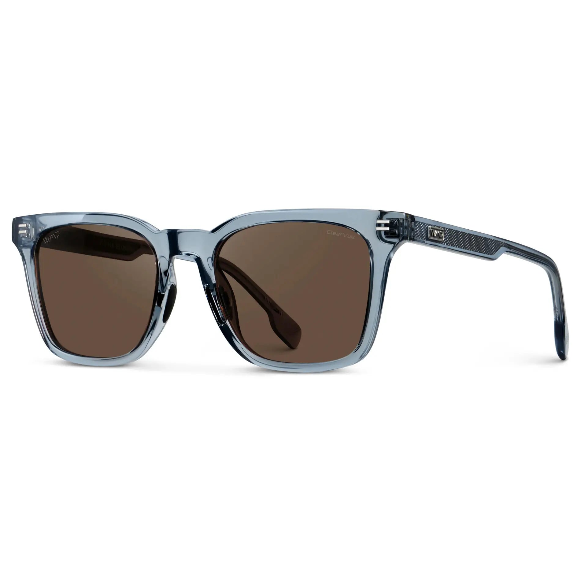 Denim Blue / Brown Lens || Men's Classic Rectangular Golf and Sport Sunglasses with Denim Blue Acetate Frame and Brown Polarized Oleophobic Lens