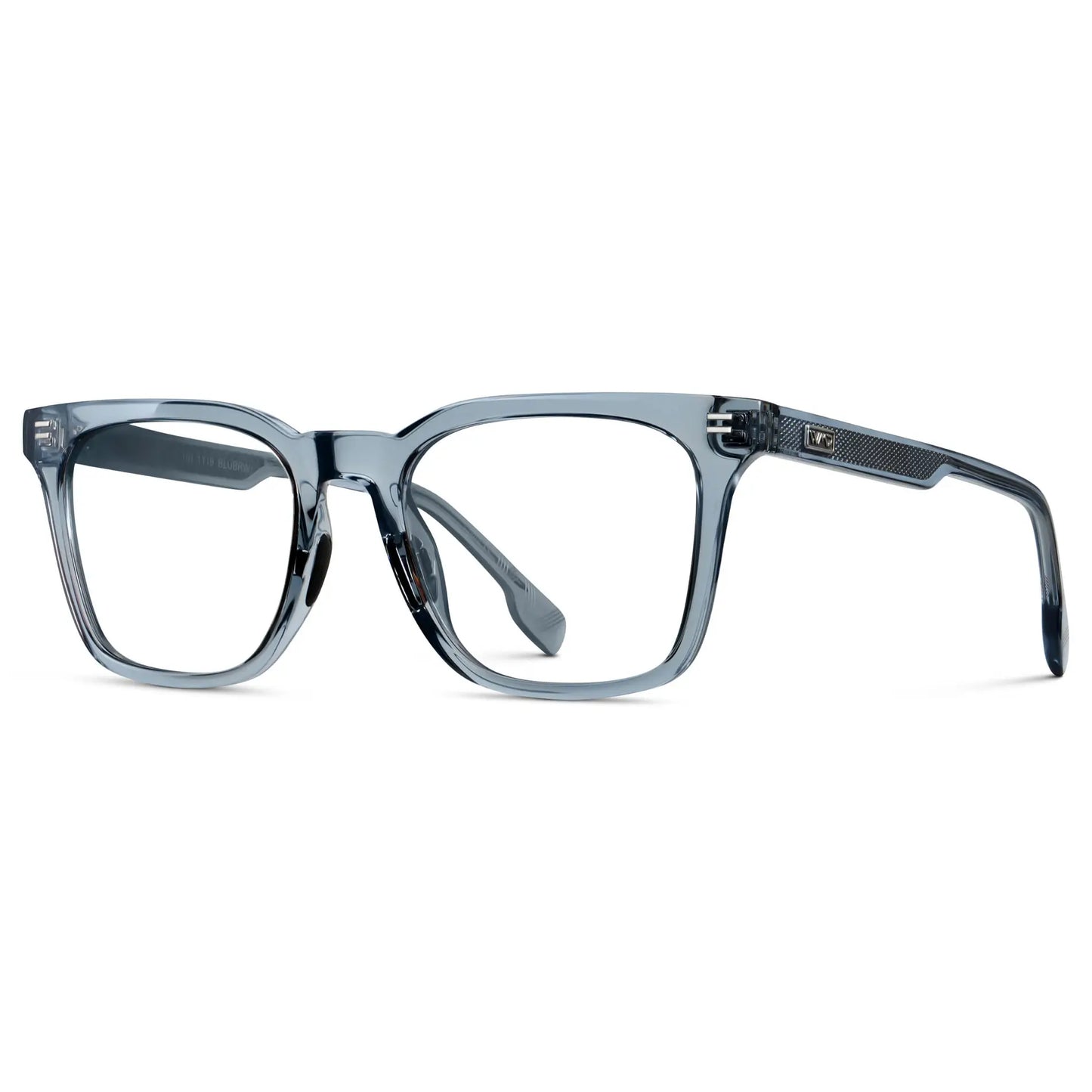 Denim Blue || Side view of Men's Classic Rectangular Golf and Sport Eyeglasses with Denim Blue Acetate Frame and Clear Prescription Lens on a white background