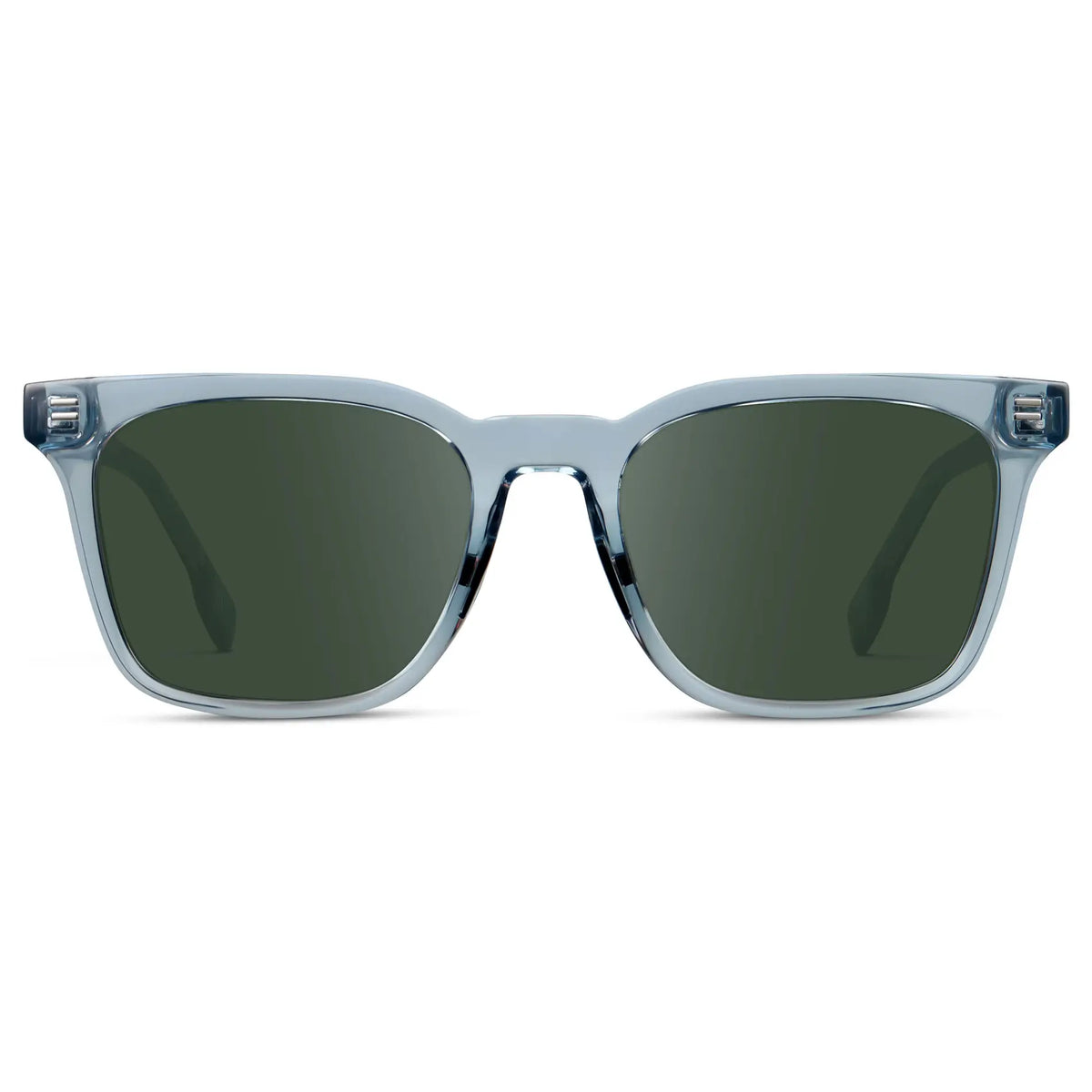 Denim Blue / G15 || Men's Classic Rectangular Golf and Sport Prescription Sunglasses with Blue Acetate Frame and Green Prescription Lens on a white background