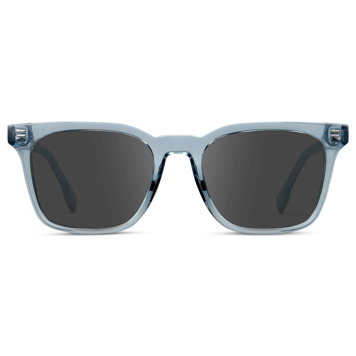 Denim Blue / Grey || Men's Classic Rectangular Golf and Sport Prescription Sunglasses with Blue Acetate Frame and Grey Prescription Lens on a white background