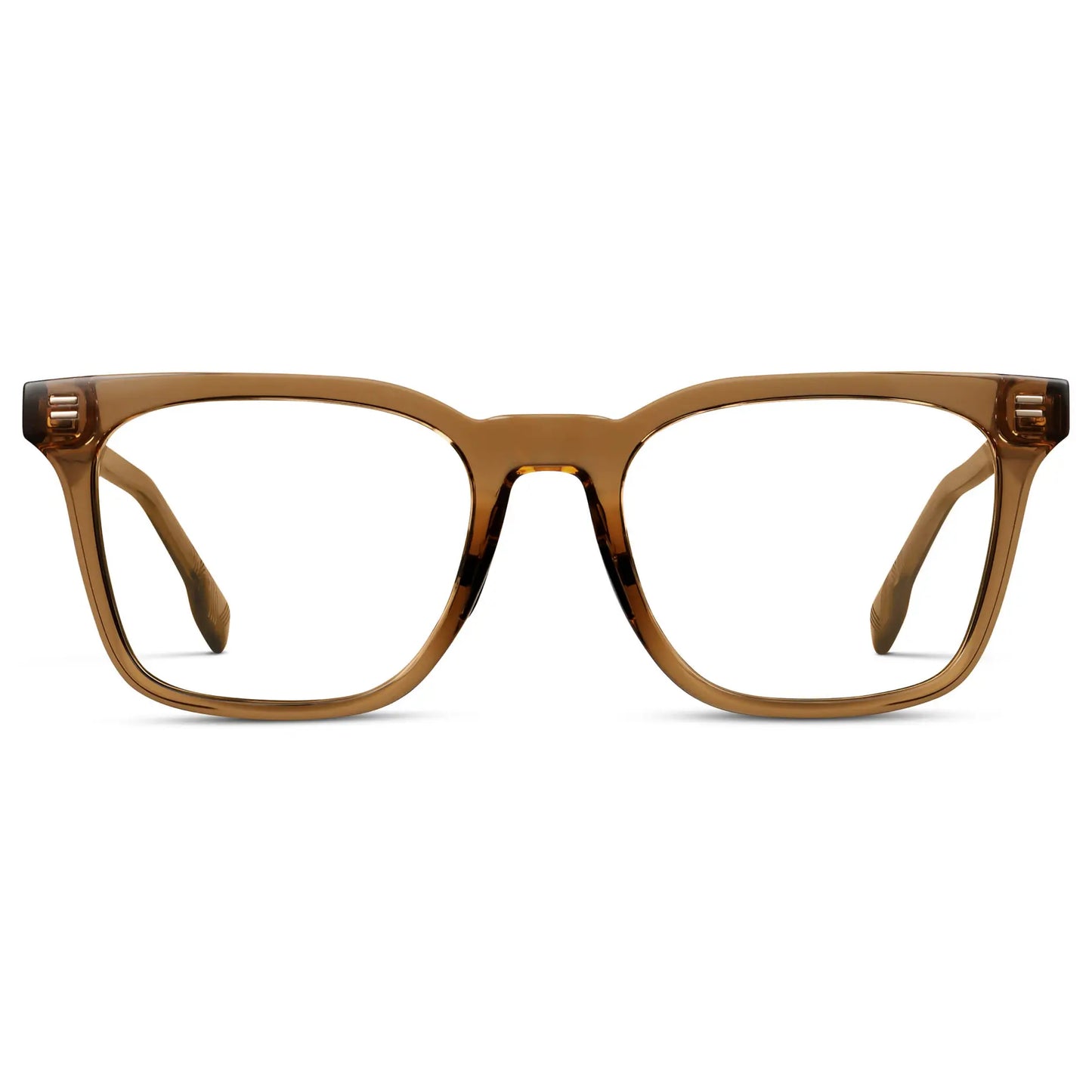 Crystal Brown || Men's Classic Rectangular Golf and Sport Eyeglasses with Crystal Brown Acetate Frame and Clear Prescription Lens on a white background