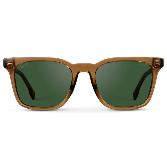 Crystal Brown / Smoke Green Lens || Men's Classic Rectangular Golf and Sport Sunglasses with Crystal Brown Acetate Frame and Smoke Green Polarized Oleophobic Lens