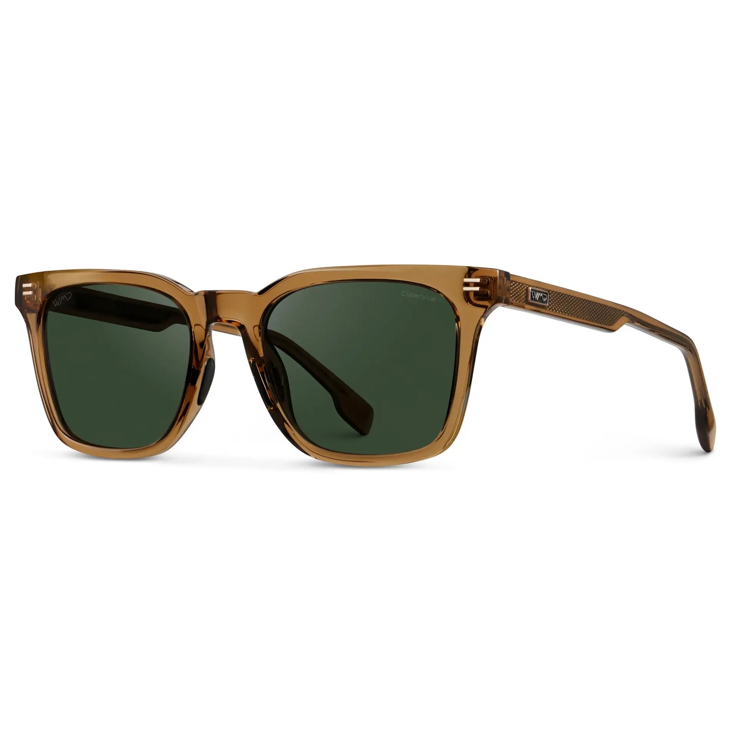 Crystal Brown / Smoke Green Lens || Men's Classic Rectangular Golf and Sport Sunglasses with Crystal Brown Acetate Frame and Smoke Green Polarized Oleophobic Lens