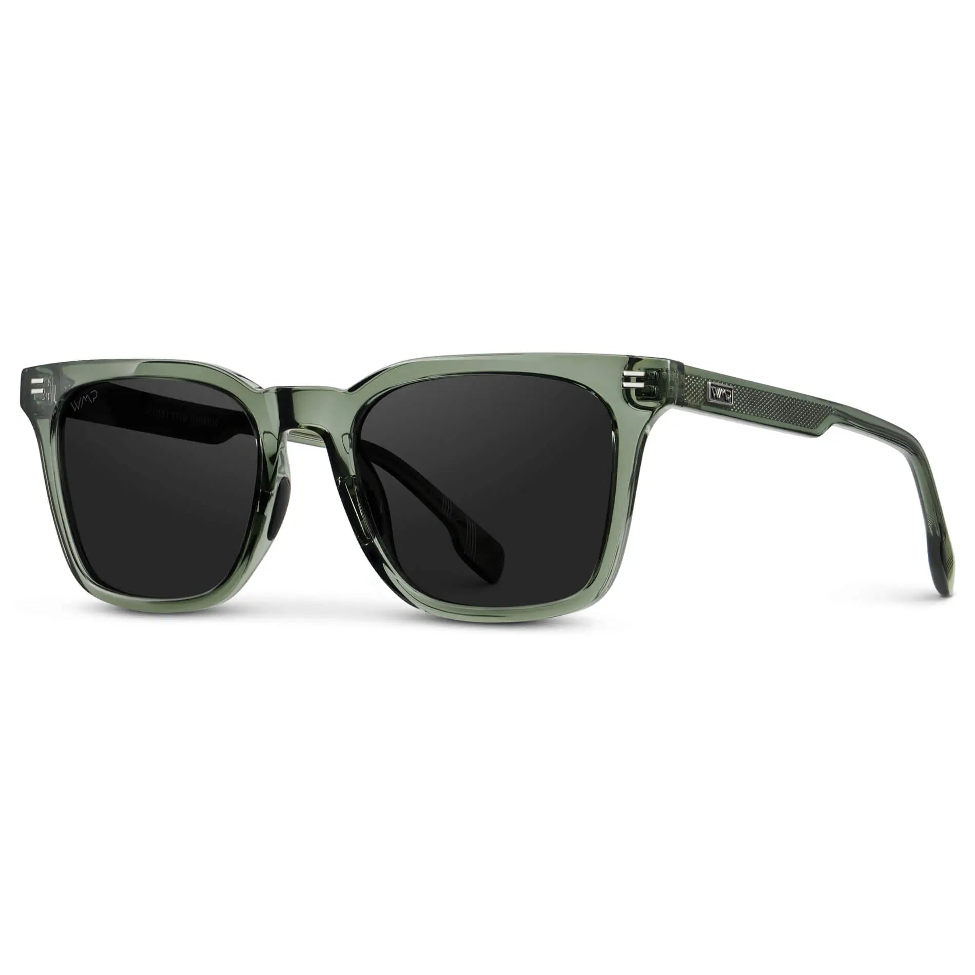 Crystal Agave Green / Black Lens || Men's Classic Rectangular Golf and Sport Sunglasses with Crystal Agave Green Acetate Frame and Black Polarized Oleophobic Lens