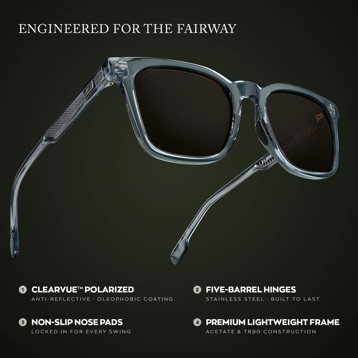 Denim Blue / Brown Lens || Men's Classic Rectangular Golf and Sport Sunglasses with Denim Blue Acetate Frame and Brown Polarized Oleophobic Lens