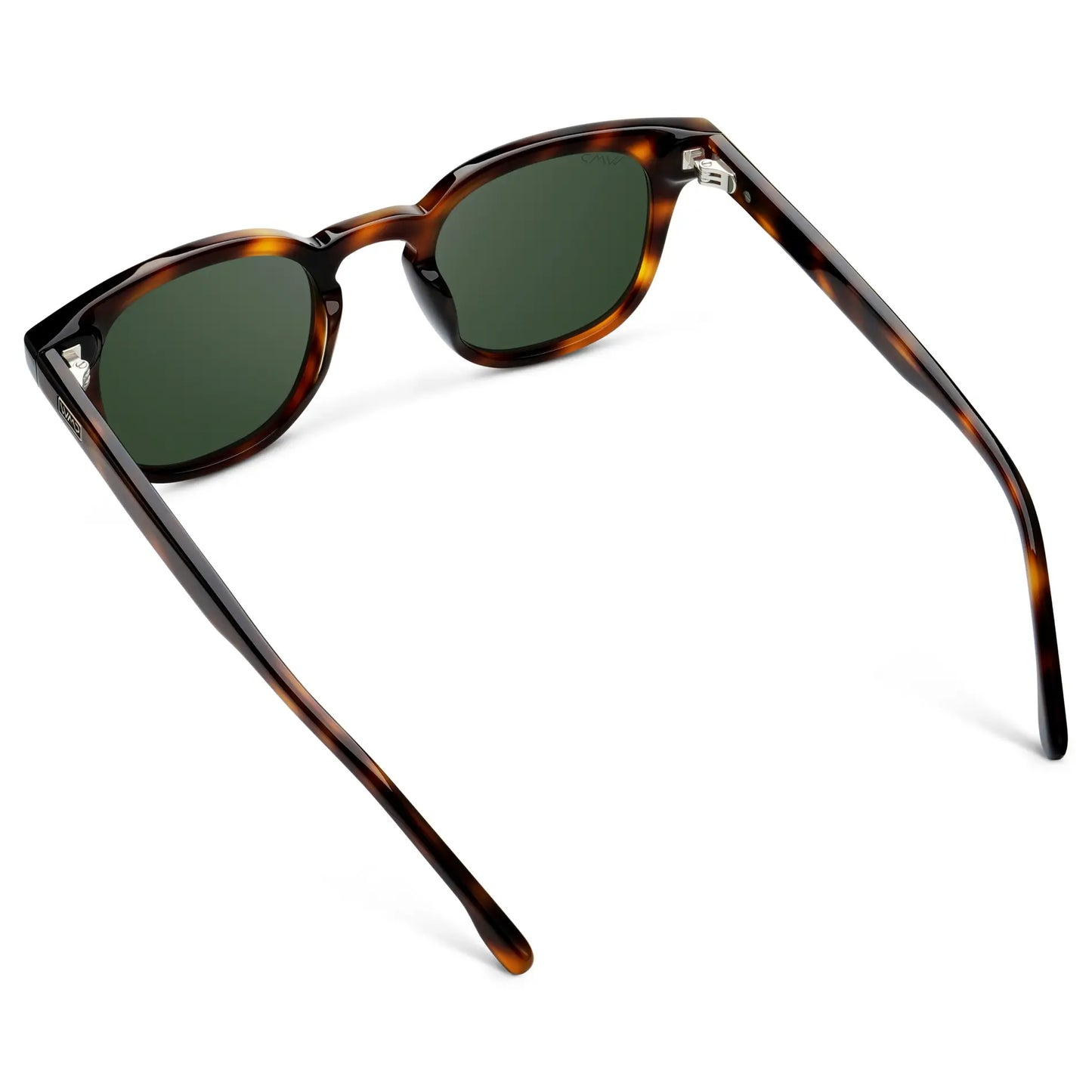Brown Tortoise / Smoke Green Lens || Back view of Men's Polarized Sunglasses with a Lightweight Acetate Brown Tortoise Frame and Smoke Green Lenses on a white background