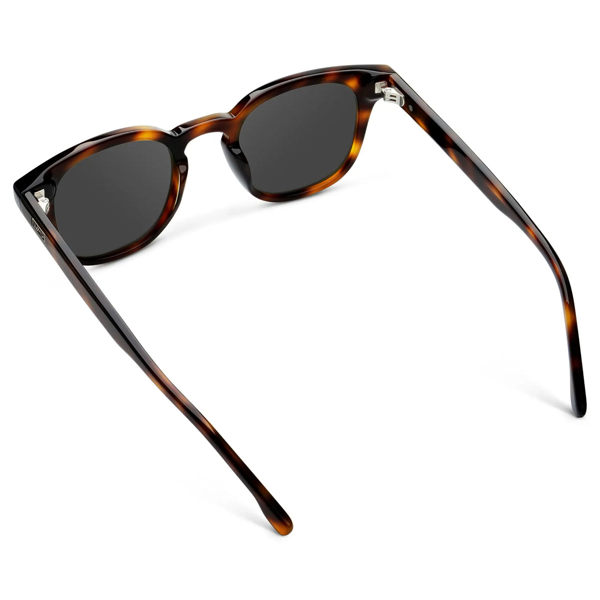 Brown Tortoise / Grey || Back view of Men's Square Prescription Sunglasses with Brown Tortoise Acetate Frame and Grey Prescription Lenses on a white background