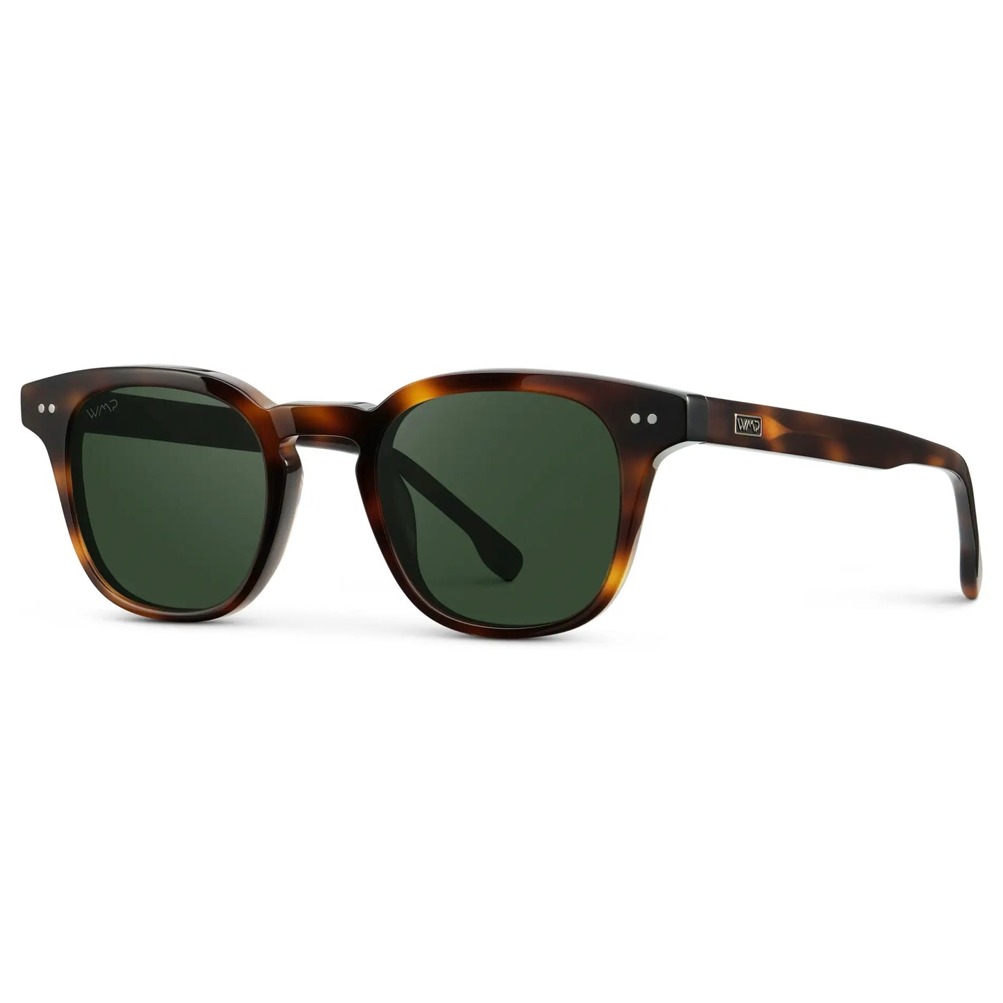 Brown Tortoise / Smoke Green Lens || Side view of Men's Polarized Sunglasses with a Lightweight Acetate Brown Tortoise Frame and Smoke Green Lenses on a white background