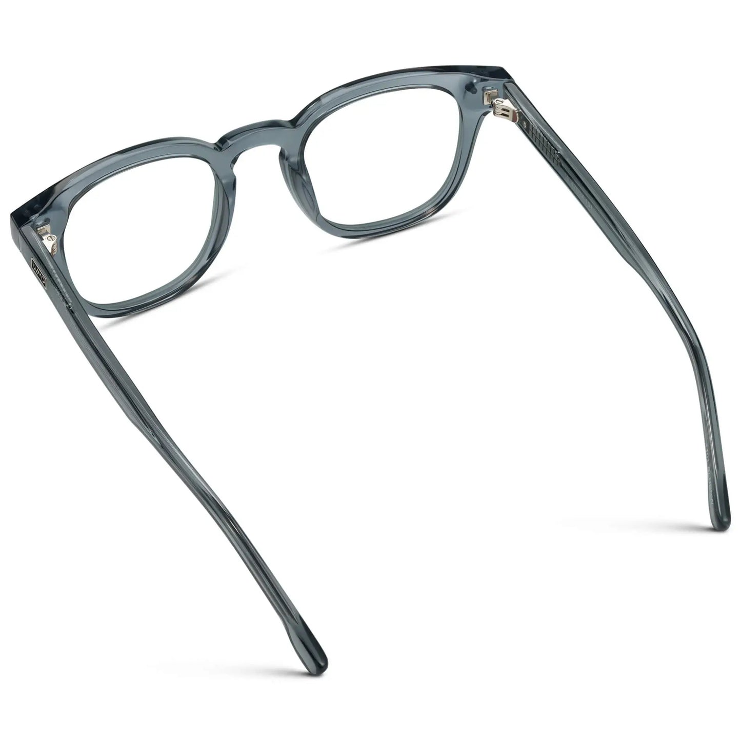 Crystal Stone Blue || Back view of Men's Square Prescription Eyeglasses with Crystal Blue Acetate Frame and Clear Prescription Lenses on a white background