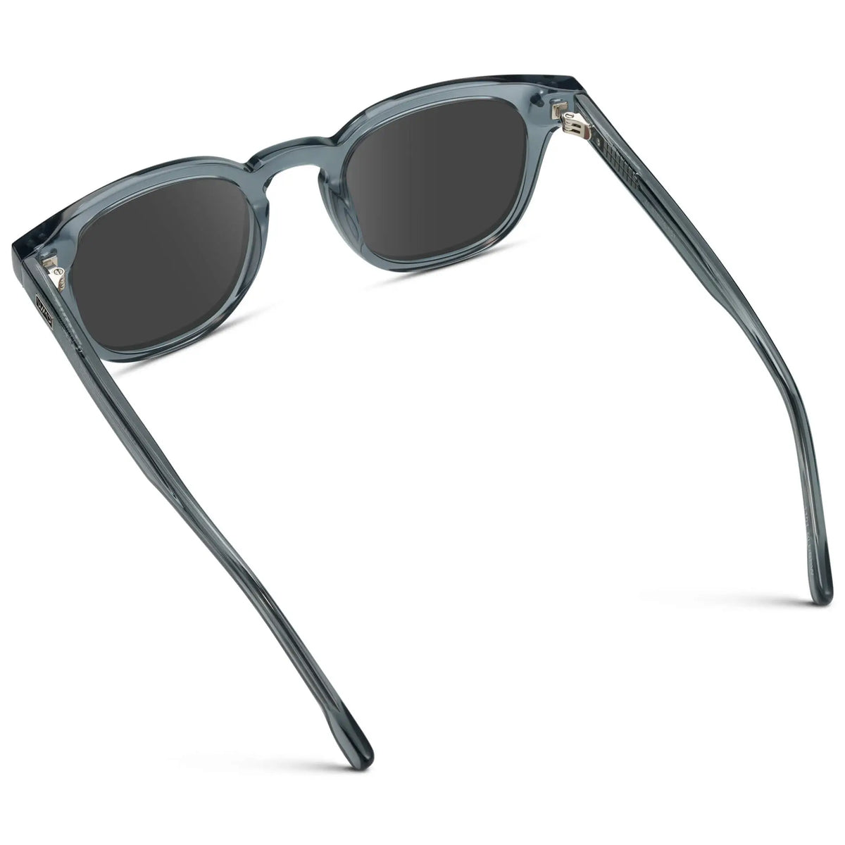 Crystal Stone Blue / Grey || Back view of Men's Square Prescription Sunglasses with Blue Acetate Frame and Grey Prescription Lenses