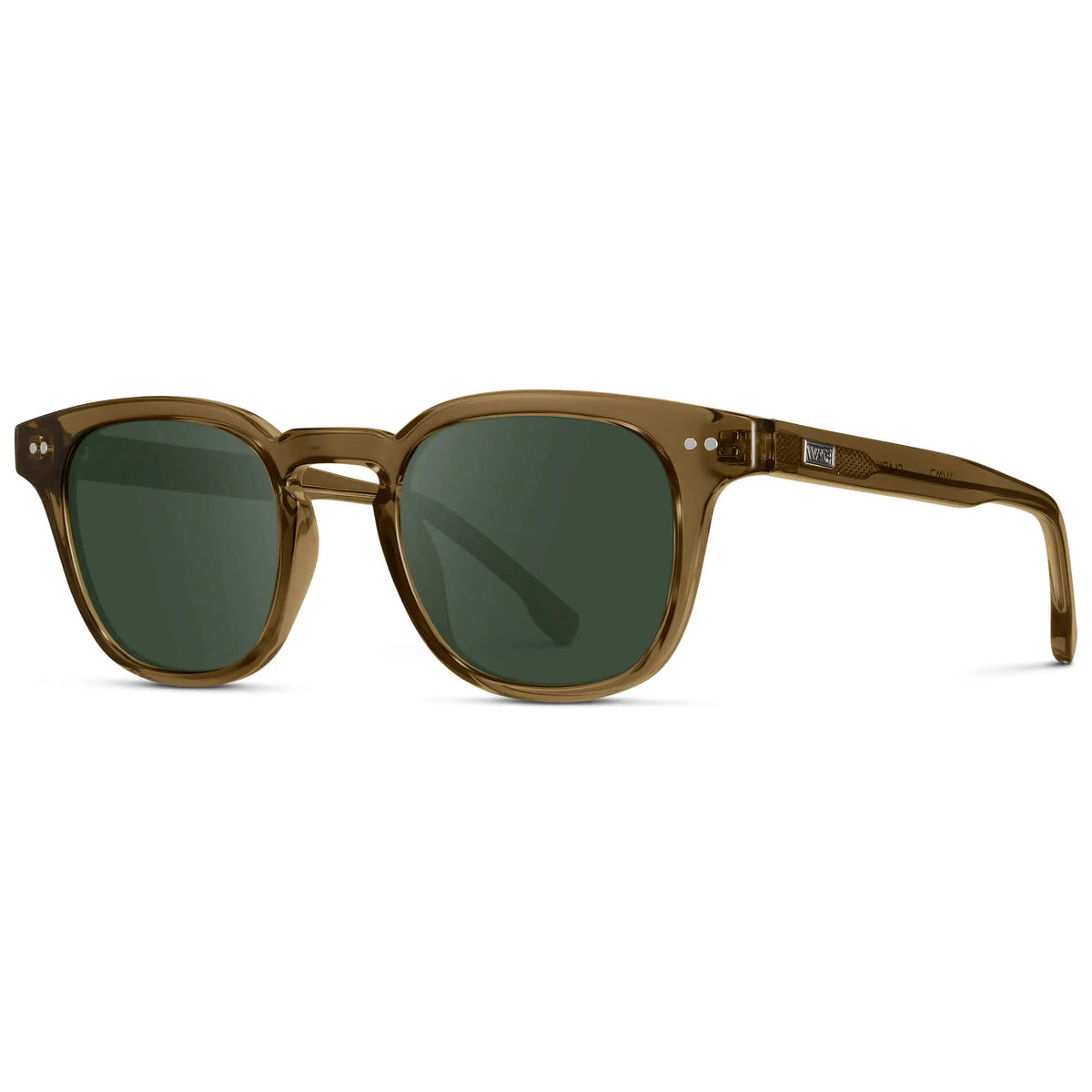 Crystal Verde / G15 || Side view of Men's Square Prescription Sunglasses with Crystal Verde Acetate Frame and Green Prescription Lenses