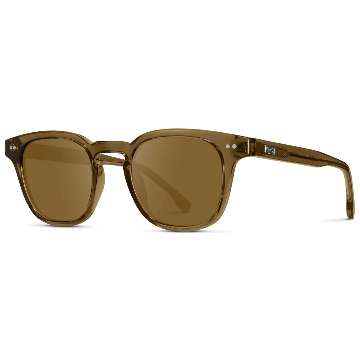 Crystal Verde / Amber || Side view of Men's Square Prescription Sunglasses with Crystal Verde Acetate Frame and Brown Prescription Lenses