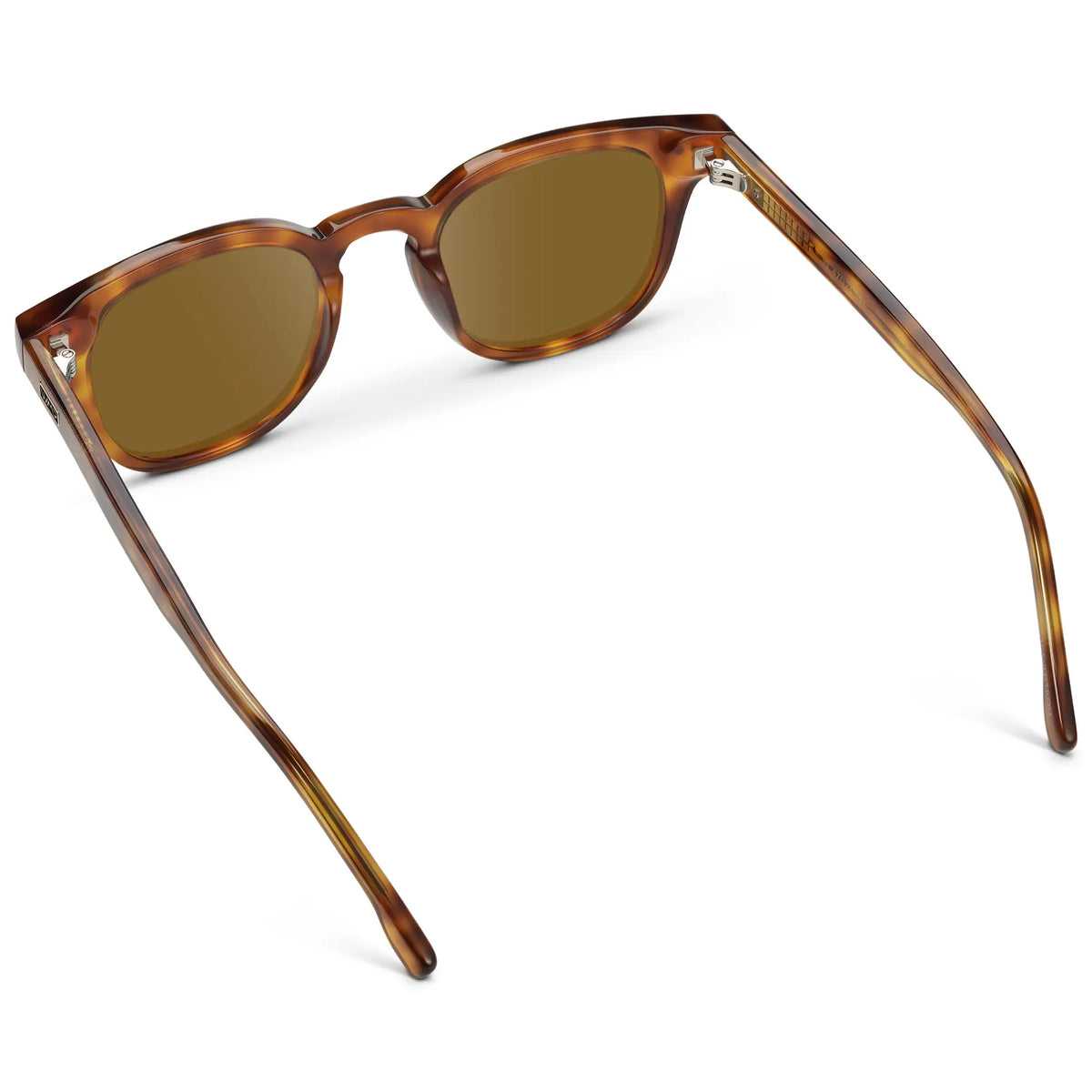 Saddlewood Tortoise / Amber || Back view of Men's Square Prescription Sunglasses with Orange Tortoise Acetate Frame and Brown Prescription Lenses