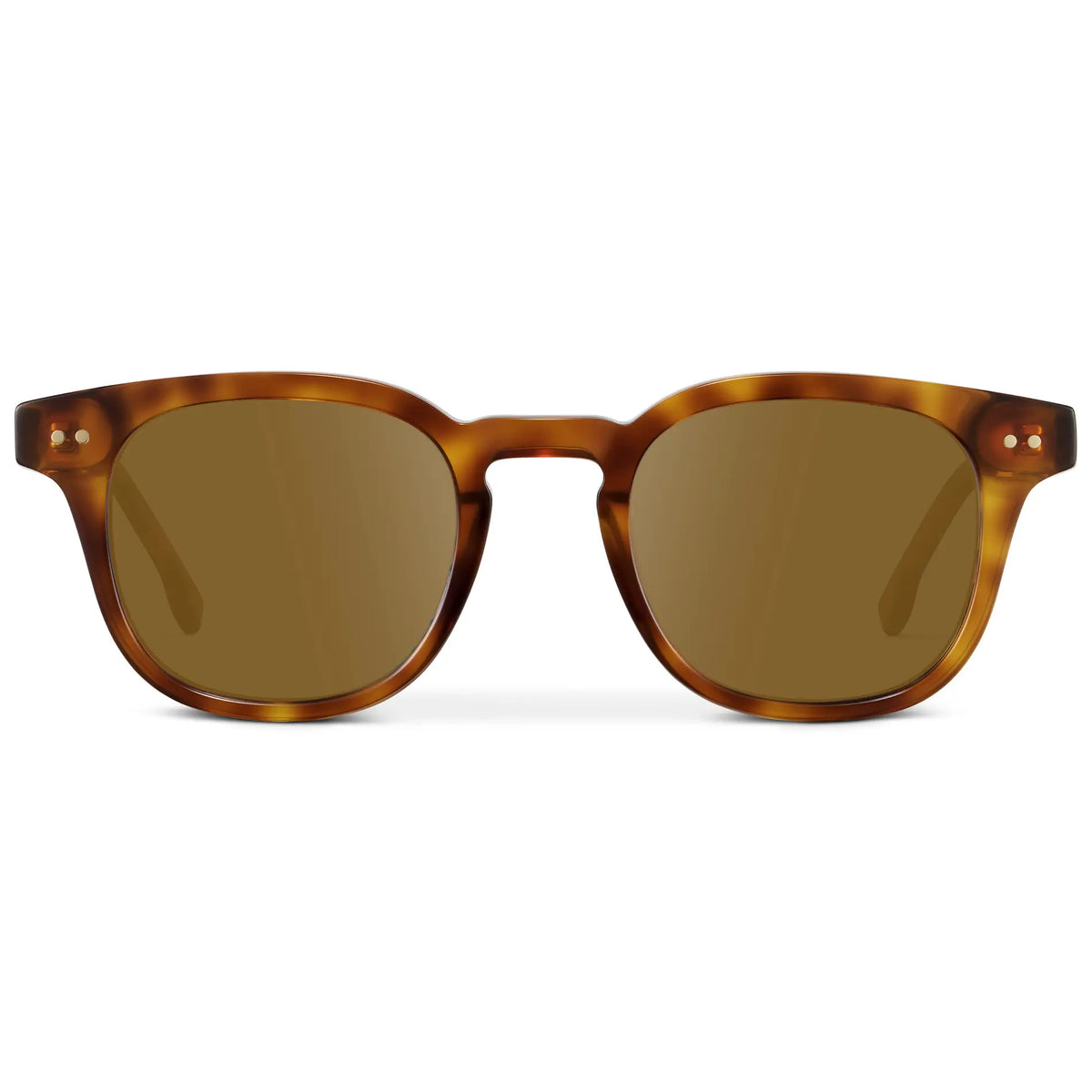 Saddlewood Tortoise / Amber || Front view of Men's Square Prescription Sunglasses with Orange Tortoise Acetate Frame and Brown Prescription Lenses