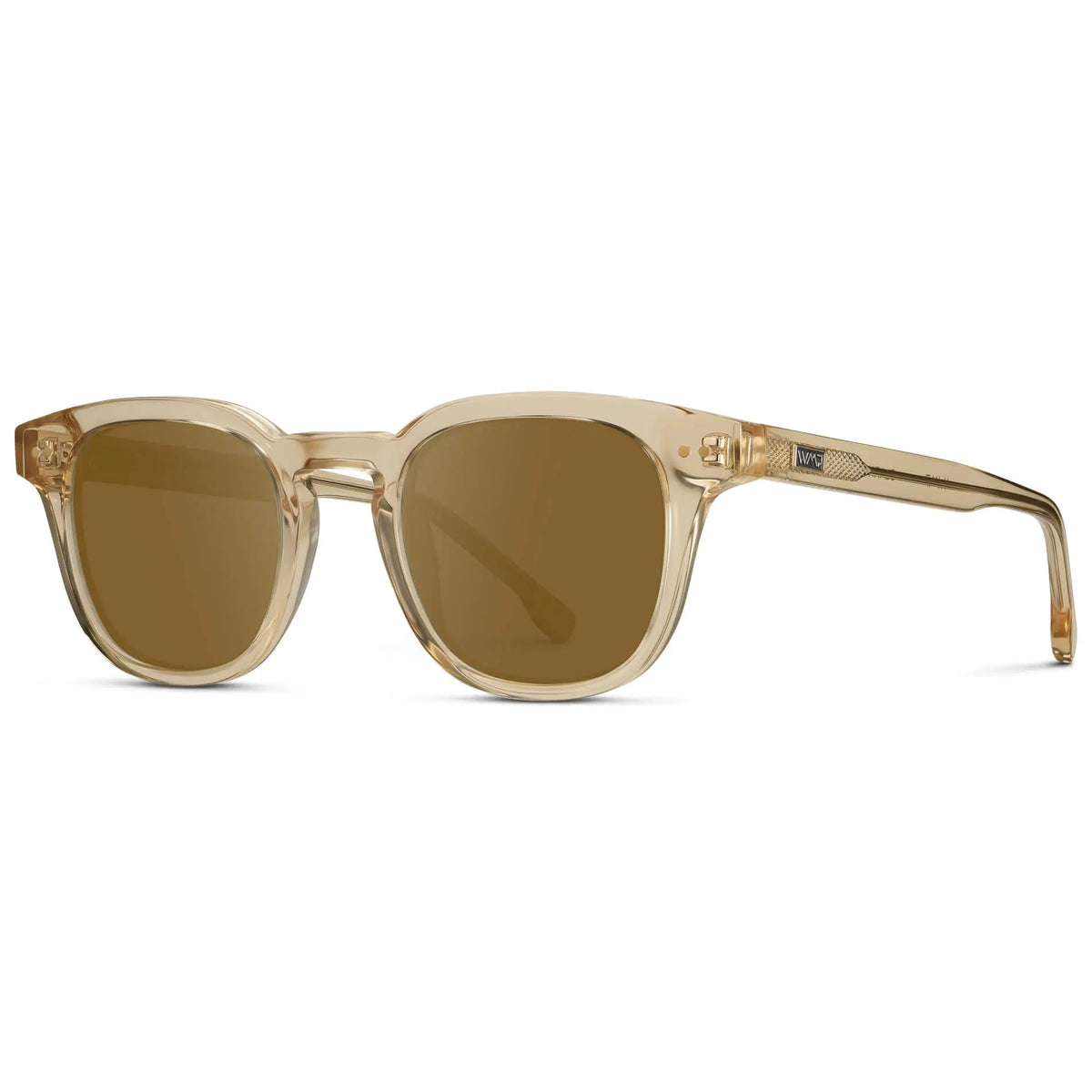 Crystal Champagne / Amber || Side view of Men's Square Prescription Sunglasses with Crystal Yellow Acetate Frame and Brown Prescription Lenses