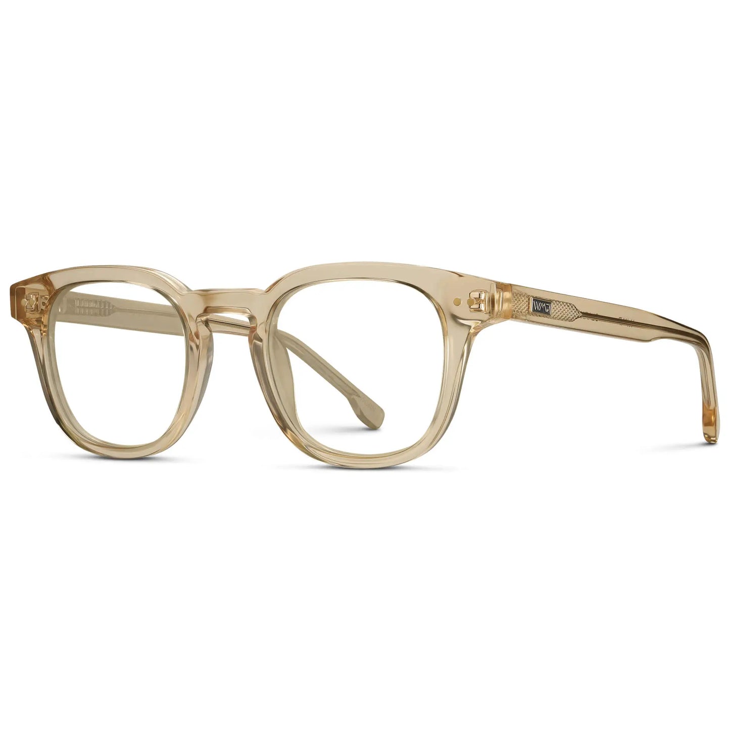 Crystal Champagne || Side view of Men's Square Prescription Eyeglasses with Crystal Champagne Acetate Frame and Clear Prescription Lenses on a white background
