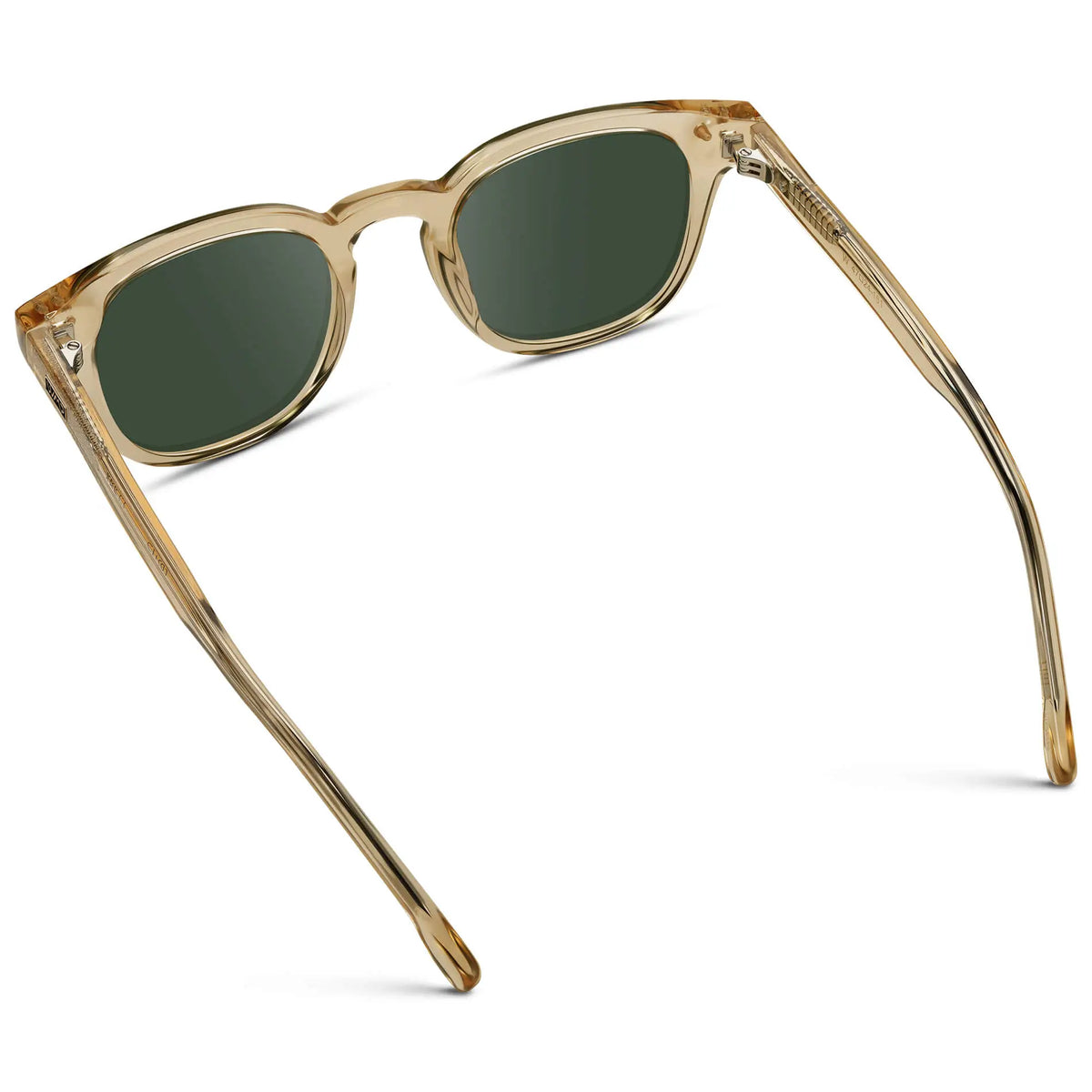 Crystal Champagne / G15 || Back view of Men's Square Prescription Sunglasses with Crystal Yellow Acetate Frame and Green Prescription Lenses