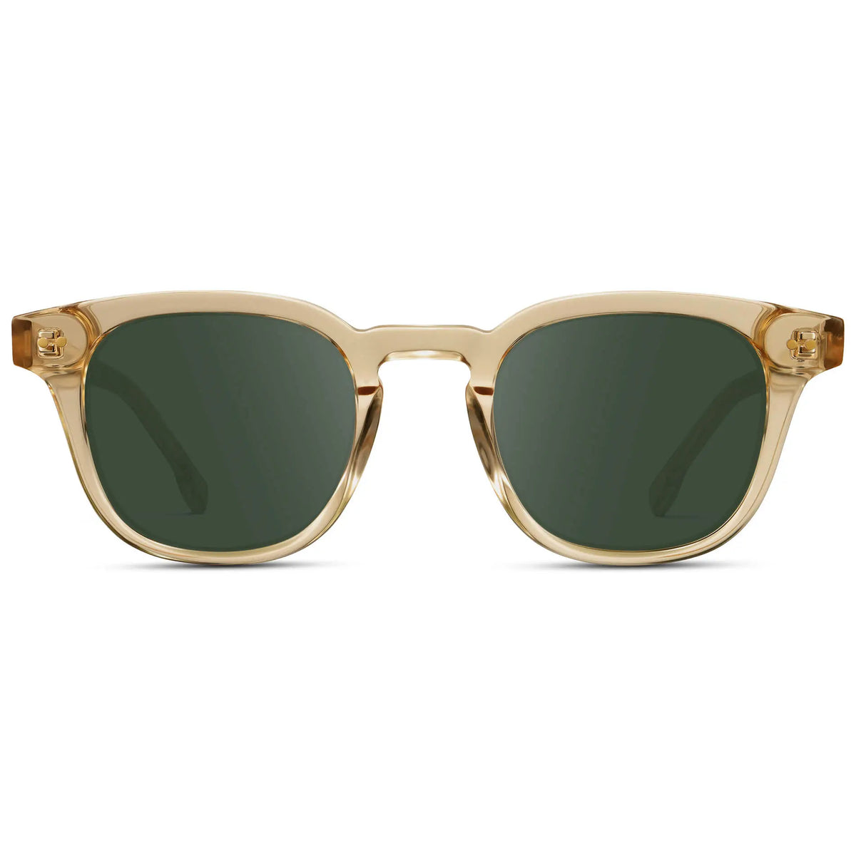 Crystal Champagne / G15 || Front view of Men's Square Prescription Sunglasses with Crystal Yellow Acetate Frame and Green Prescription Lenses