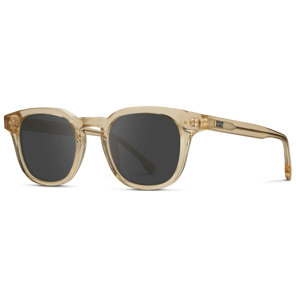 Crystal Champagne / Grey || Side view of Men's Square Prescription Sunglasses with Crystal Yellow Acetate Frame and Grey Prescription Lenses
