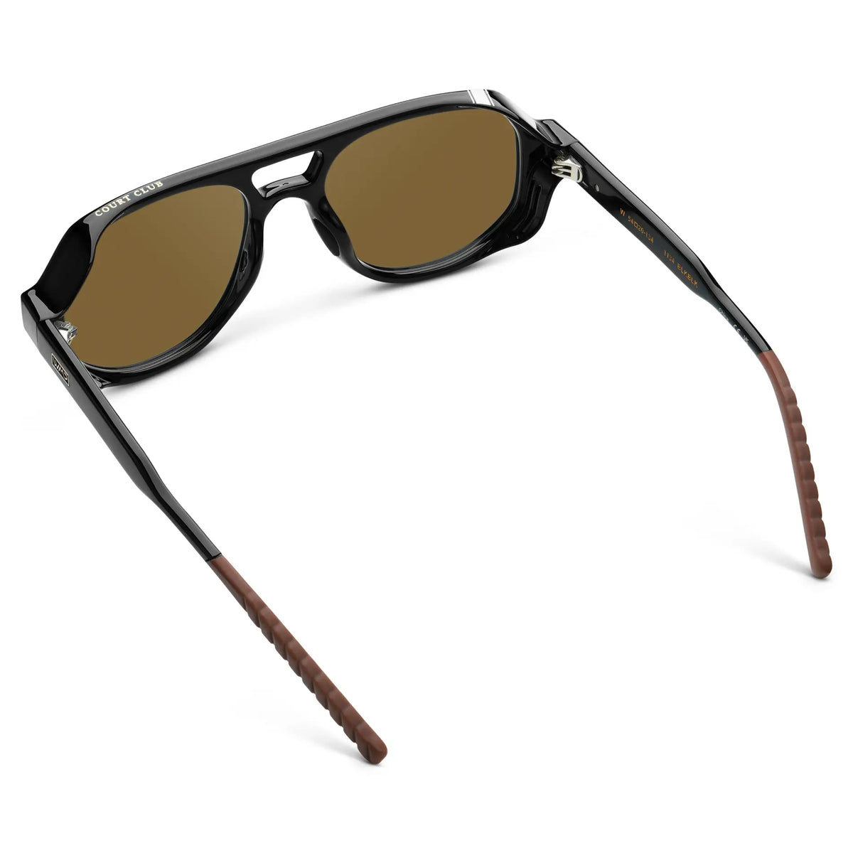 Black / Amber || Back view of Men's Geometric Aviator Prescription Sunglasses with Black Frame and Amber Lens on a white background