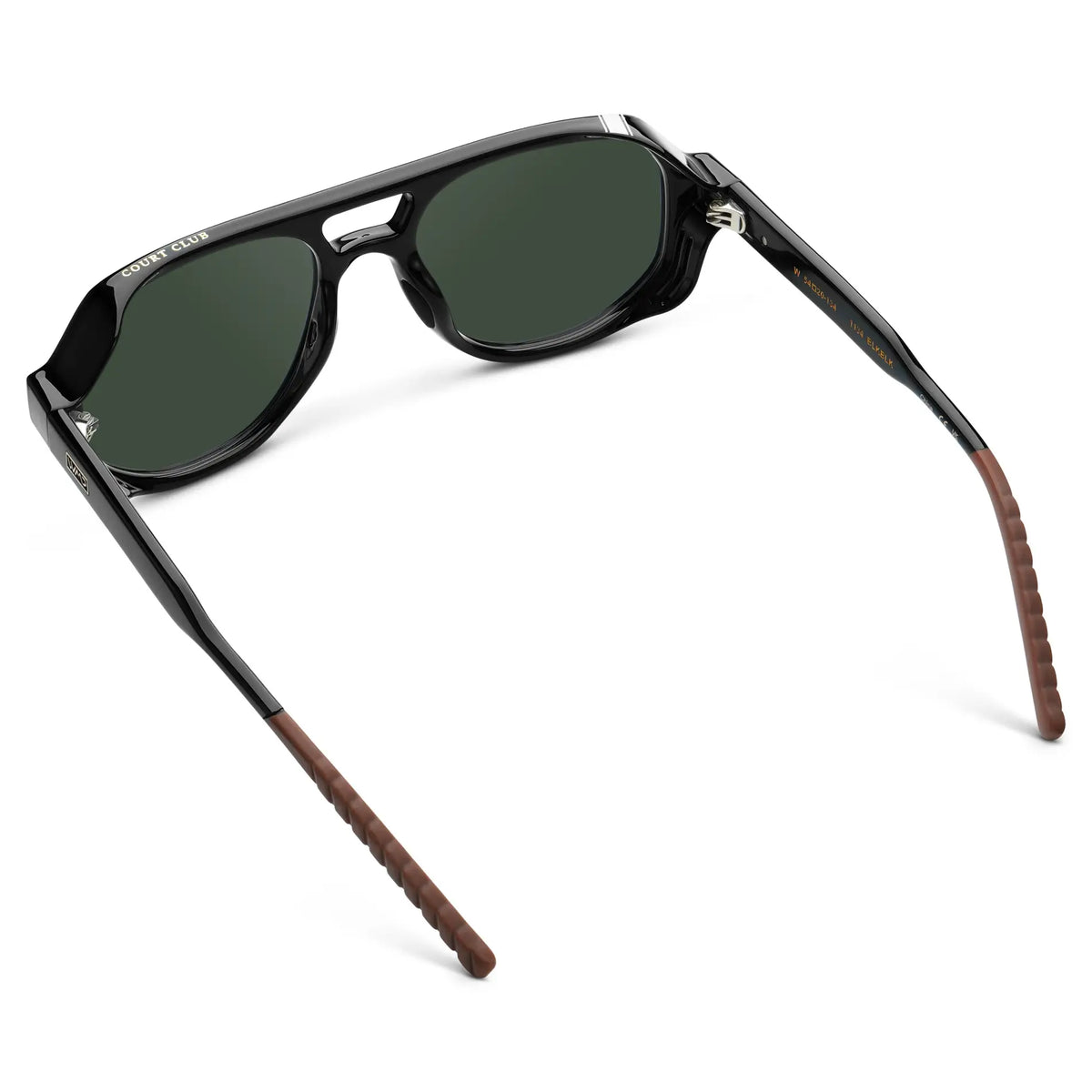 Black / G15 || Back view of Men's Geometric Aviator Prescription Sunglasses with Black Frame and Green Lens on a white background
