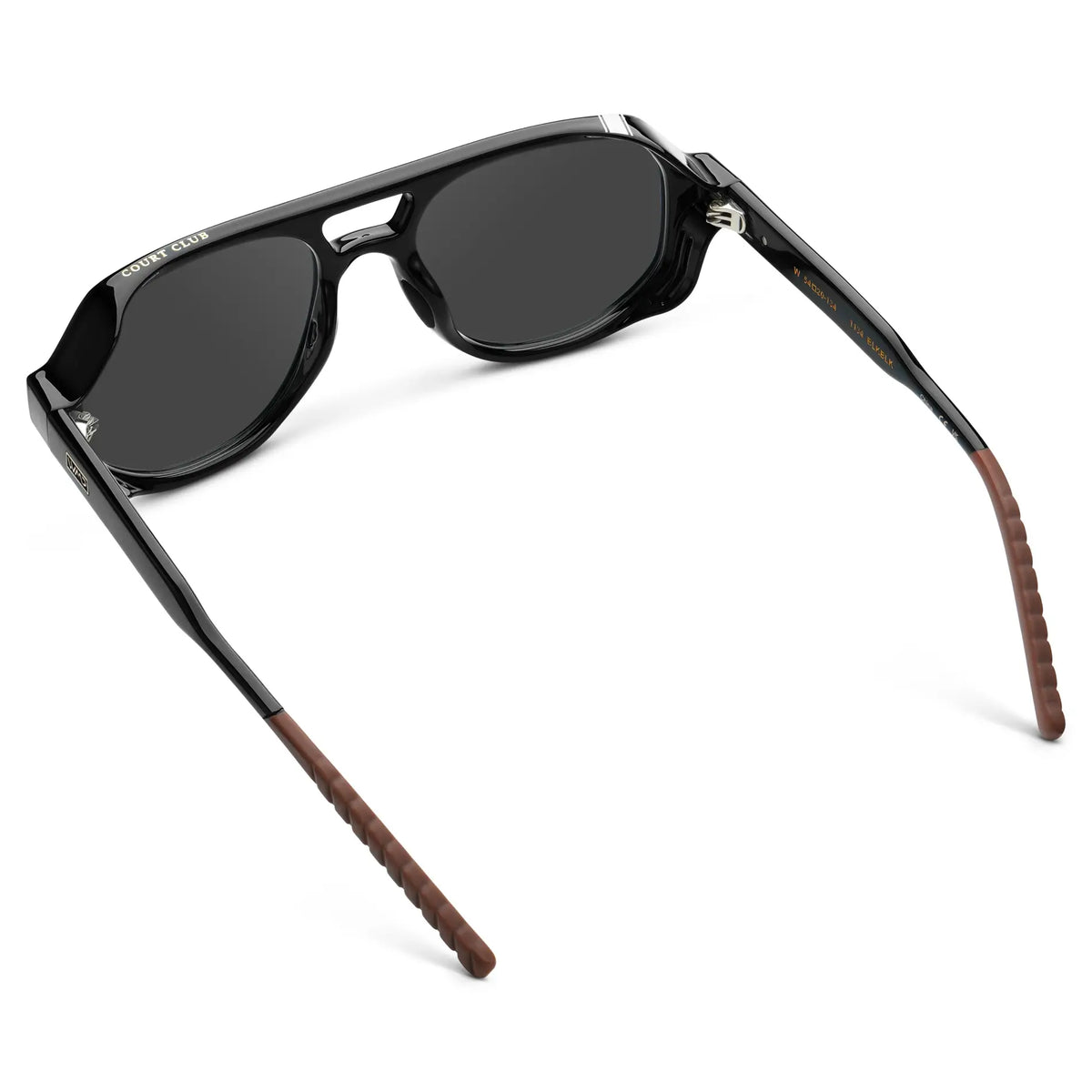Black / Grey || Back view of Men's Geometric Aviator Prescription Sunglasses with Black Frame and Grey Lens on a white background