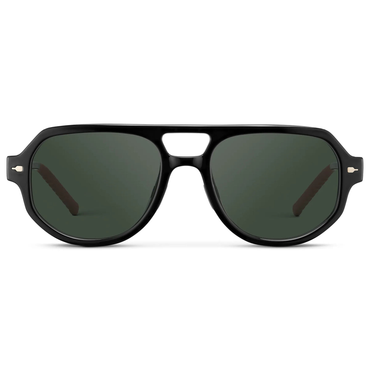 Black / G15 || Men's Geometric Aviator Prescription Sunglasses with Black Frame and Green Lens on a white background
