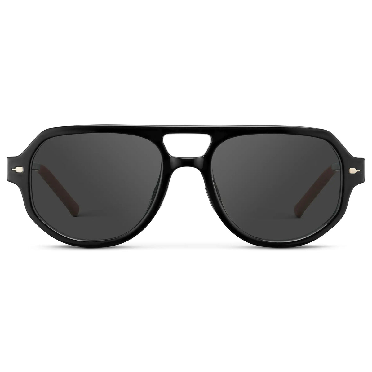 Black / Grey || Men's Geometric Aviator Prescription Sunglasses with Black Frame and Grey Lens on a white background