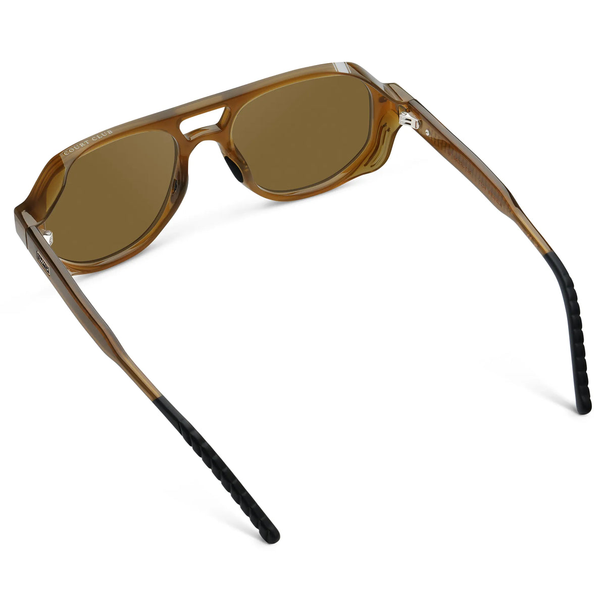 Dune Brown / Amber || Back view of Men's Geometric Aviator Prescription Sunglasses with Dune Brown Frame and Brown Lens on a white background
