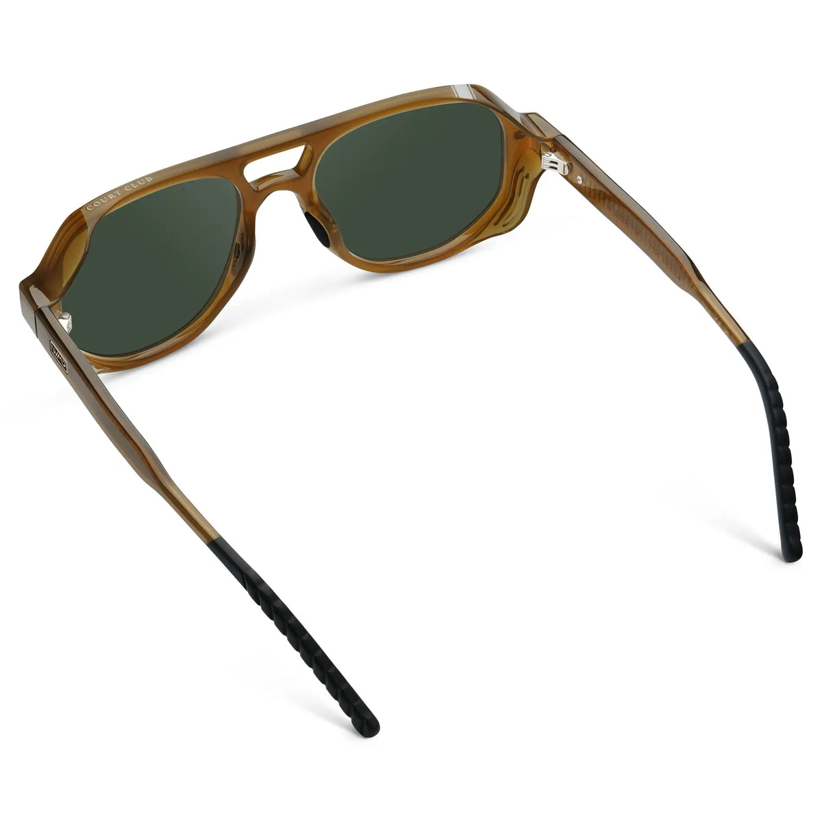 Dune Brown / G15 || Back view of Men's Geometric Aviator Prescription Sunglasses with Dune Brown Frame and Green Lens on a white background