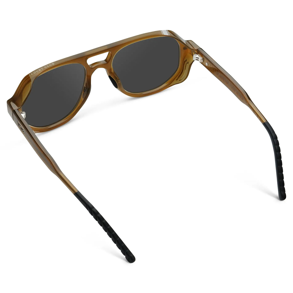 Dune Brown / Grey || Back view of Men's Geometric Aviator Prescription Sunglasses with Dune Brown Frame and Grey Lens on a white background