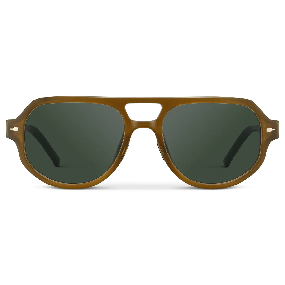 Dune Brown / G15 || Men's Geometric Aviator Prescription Sunglasses with Dune Brown Frame and Green Lens on a white background