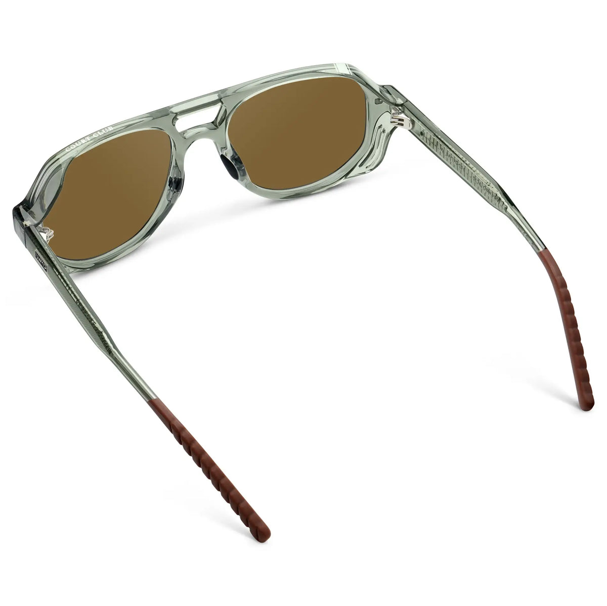 Sage Green / Amber || Back view of Men's Geometric Aviator Prescription Sunglasses with Sage Green Frame and Brown Lens on a white background