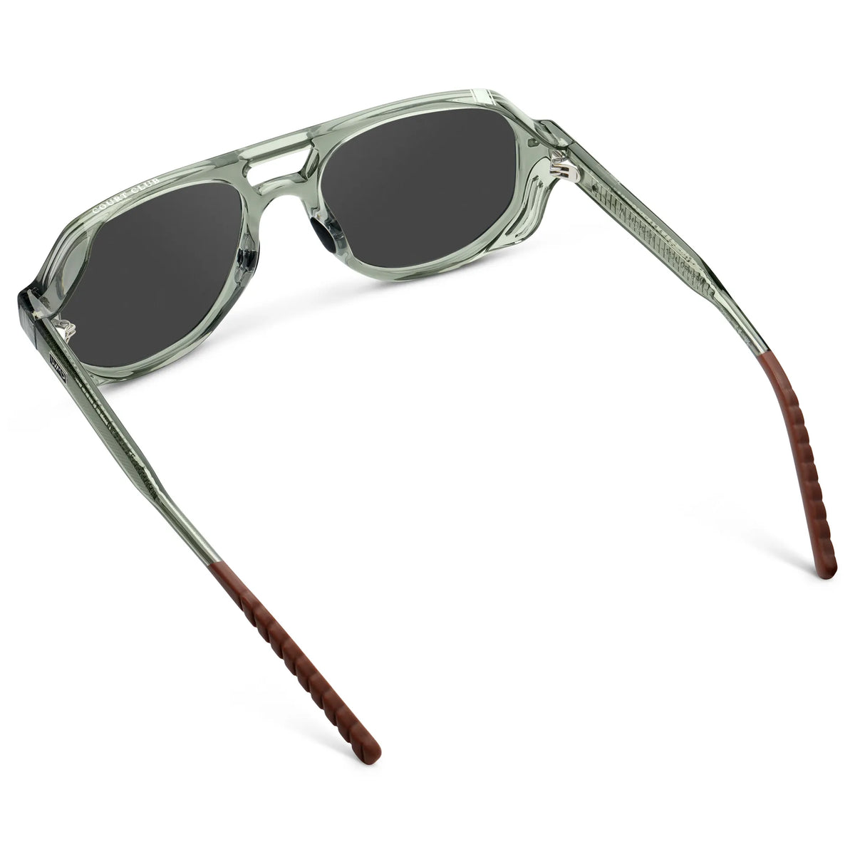 Sage Green / Grey || Back view of Men's Geometric Aviator Sunglasses with Sage Green Frame and Grey Lens on a white background