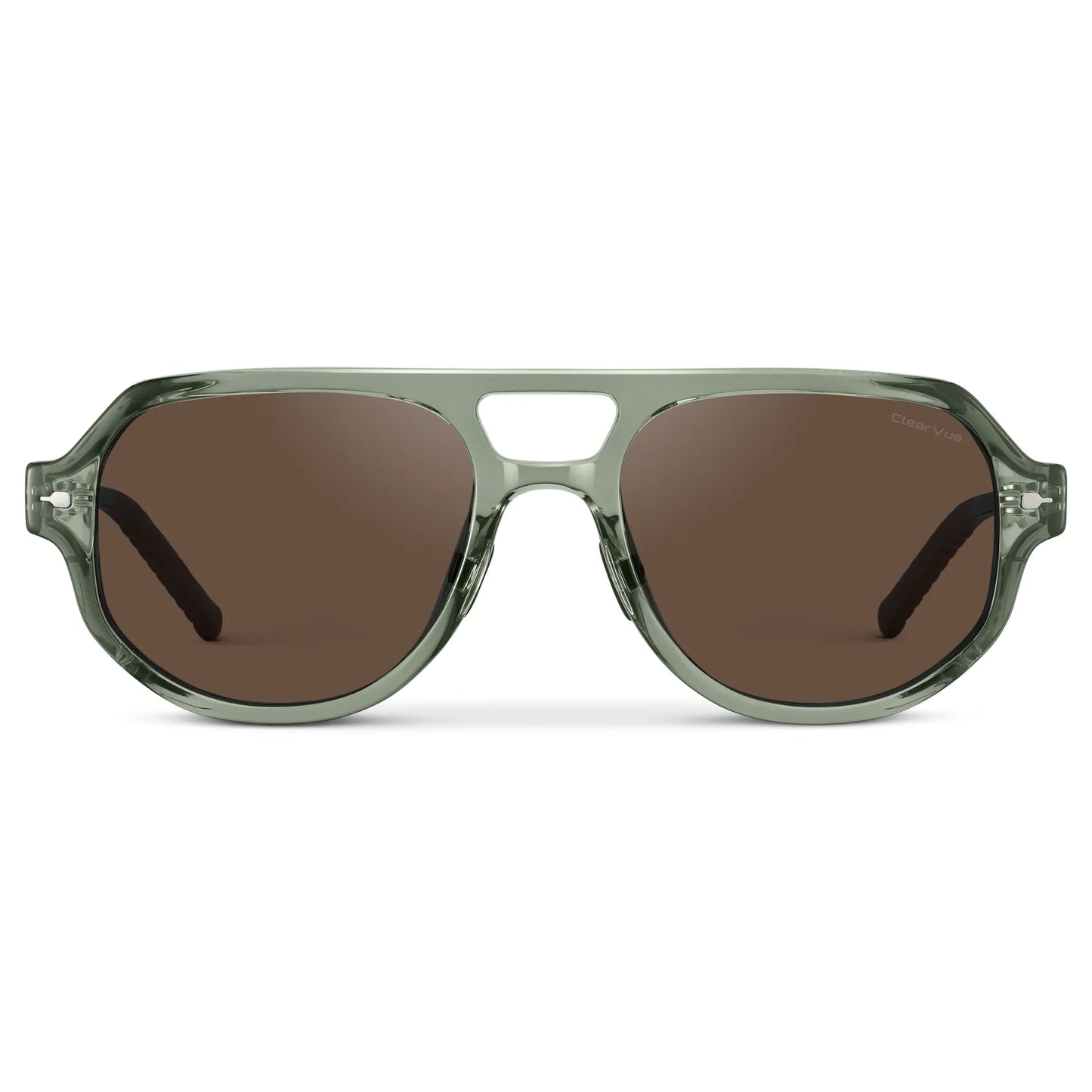 Sage Green / Brown Lens || Men's Geometric Aviator Sunglasses with Sage Green Frame and Brown Lens on a white background