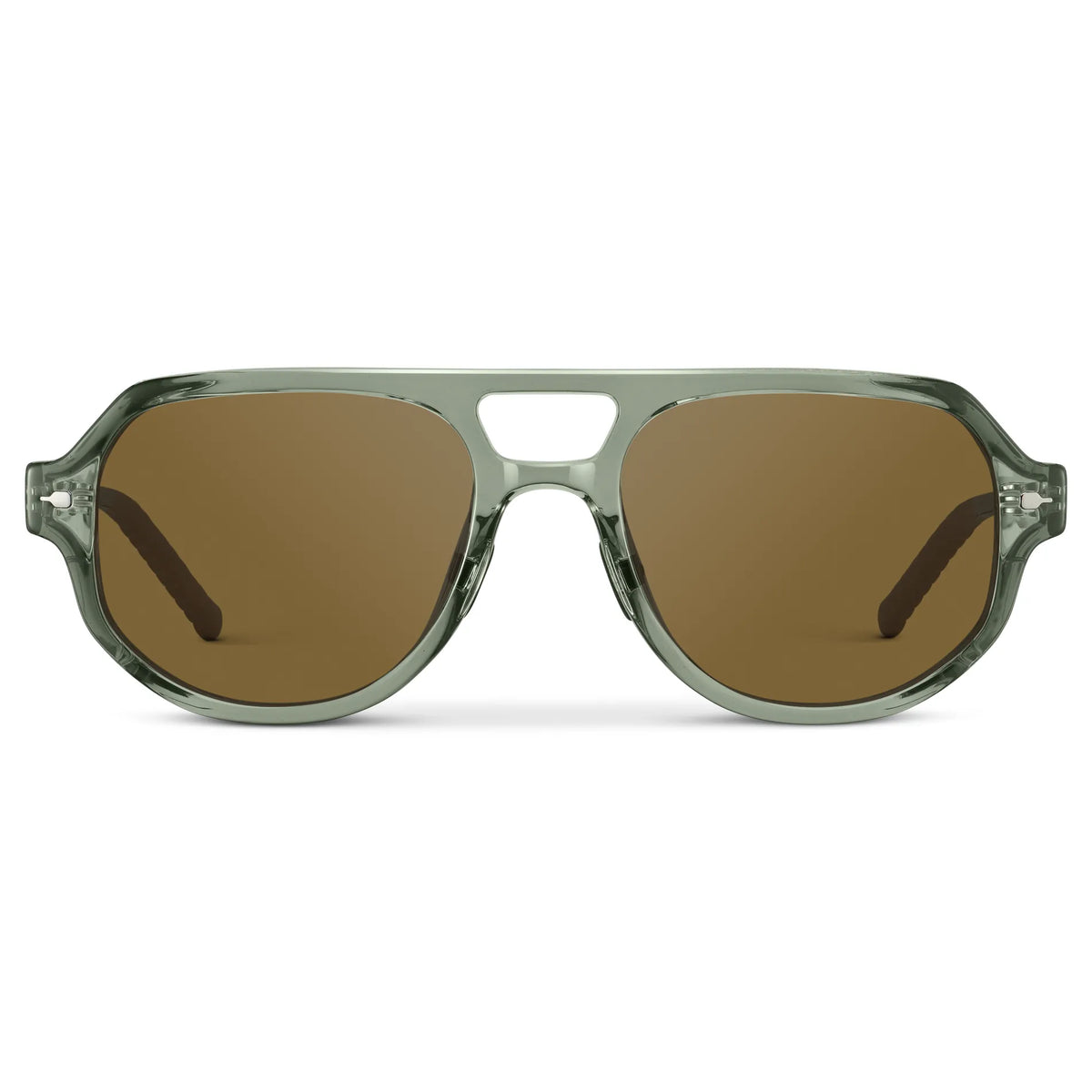 Sage Green / Amber || Men's Geometric Aviator Prescription Sunglasses with Sage Green Frame and Brown Lens on a white background