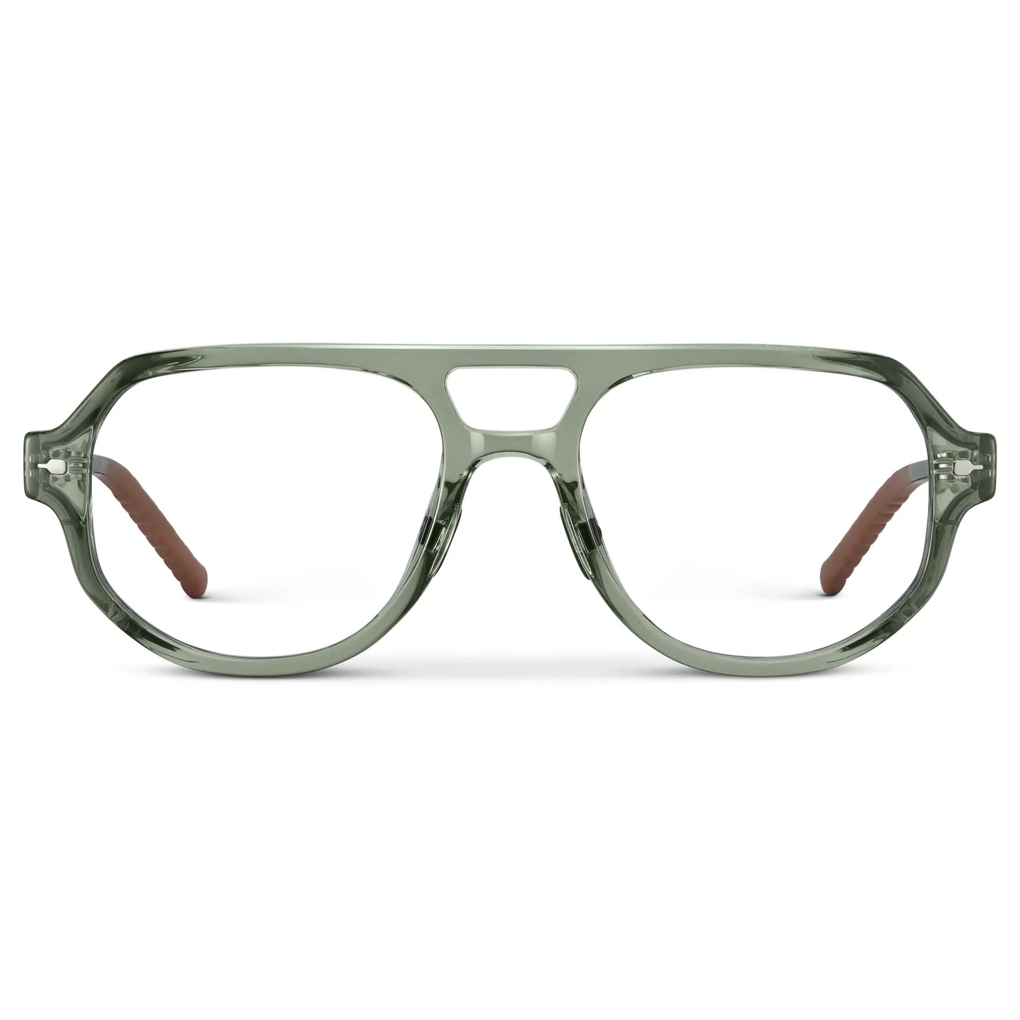 Sage Green || Men's Geometric Aviator Prescription Eyeglasses with Sage Green Frame and Clear Lens on a white background