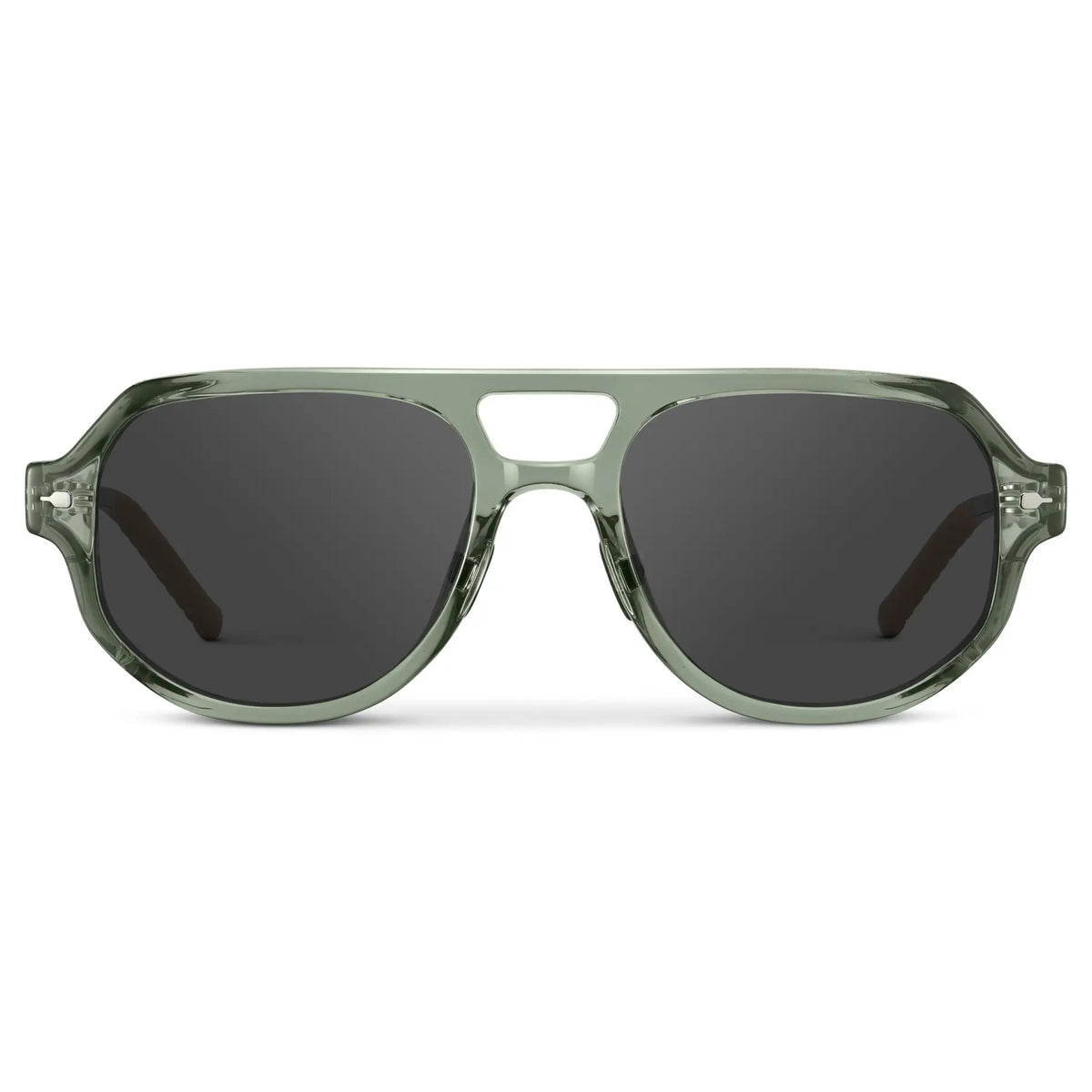 Sage Green / Grey || Men's Geometric Aviator Sunglasses with Sage Green Frame and Grey Lens on a white background
