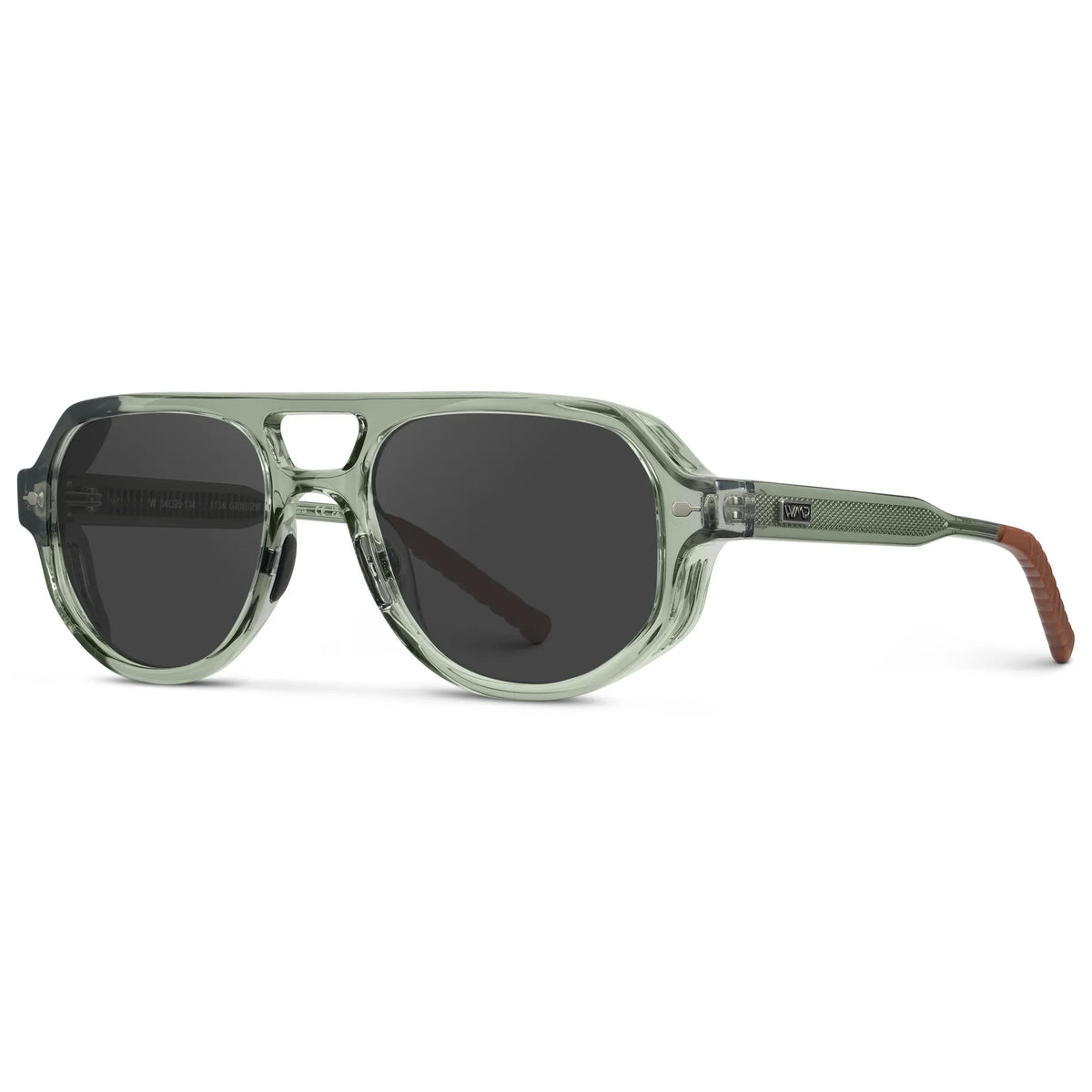 Sage Green / Grey || Side view of Men's Geometric Aviator Sunglasses with Sage Green Frame and Grey Lens on a white background
