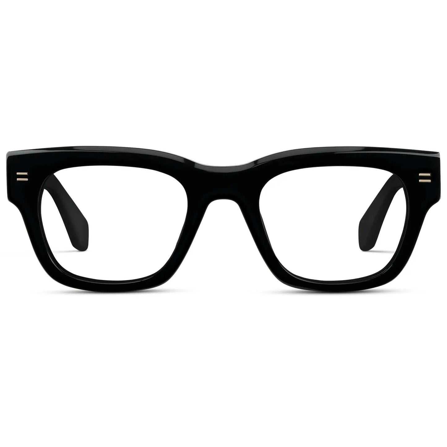 Black || Men's Oversized Rectangular Eyeglasses with Black Acetate Frame and Clear Prescription Lenses on a white background