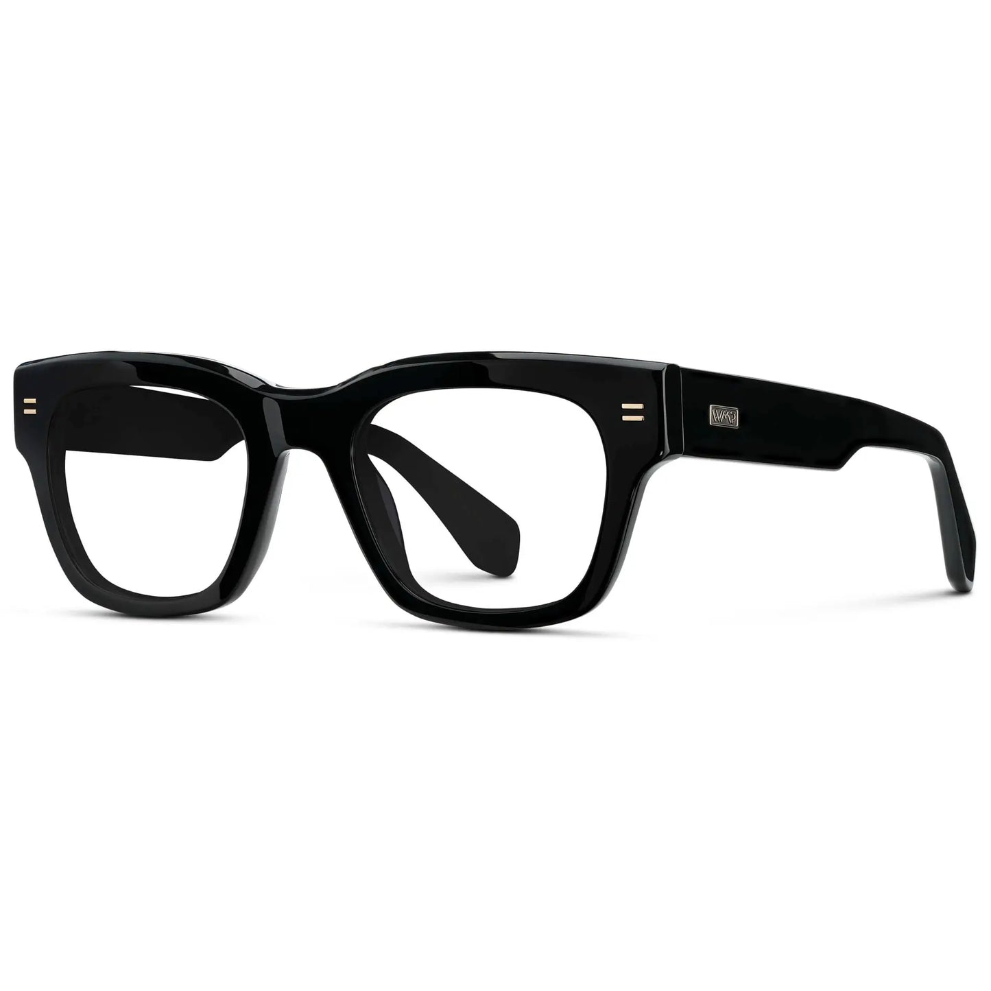 Black || Side view of Men's Oversized Rectangular Eyeglasses with Black Acetate Frame and Clear Prescription Lenses on a white background