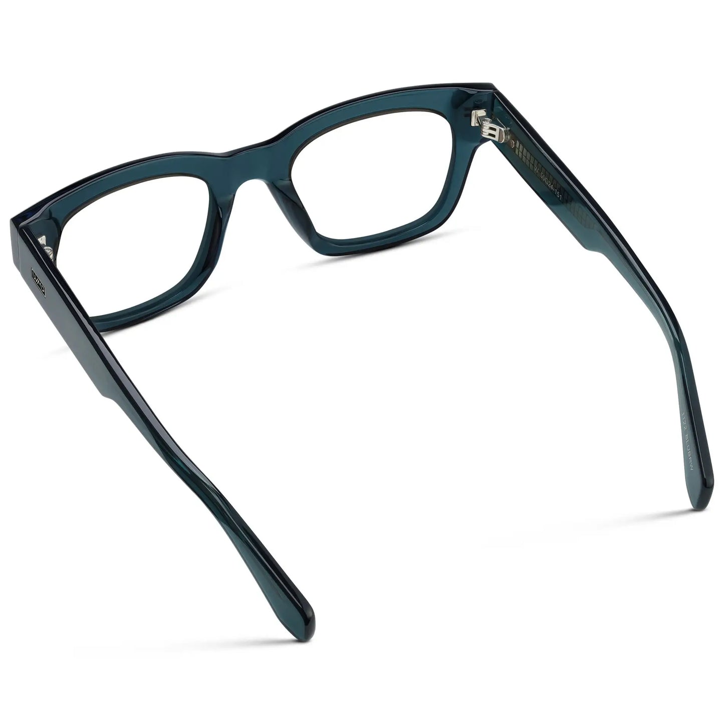 Crystal Steel Blue || Back view of Men's Oversized Rectangular Eyeglasses with Crystal Steel Blue Acetate Frame and Clear Prescription Lenses on a white background