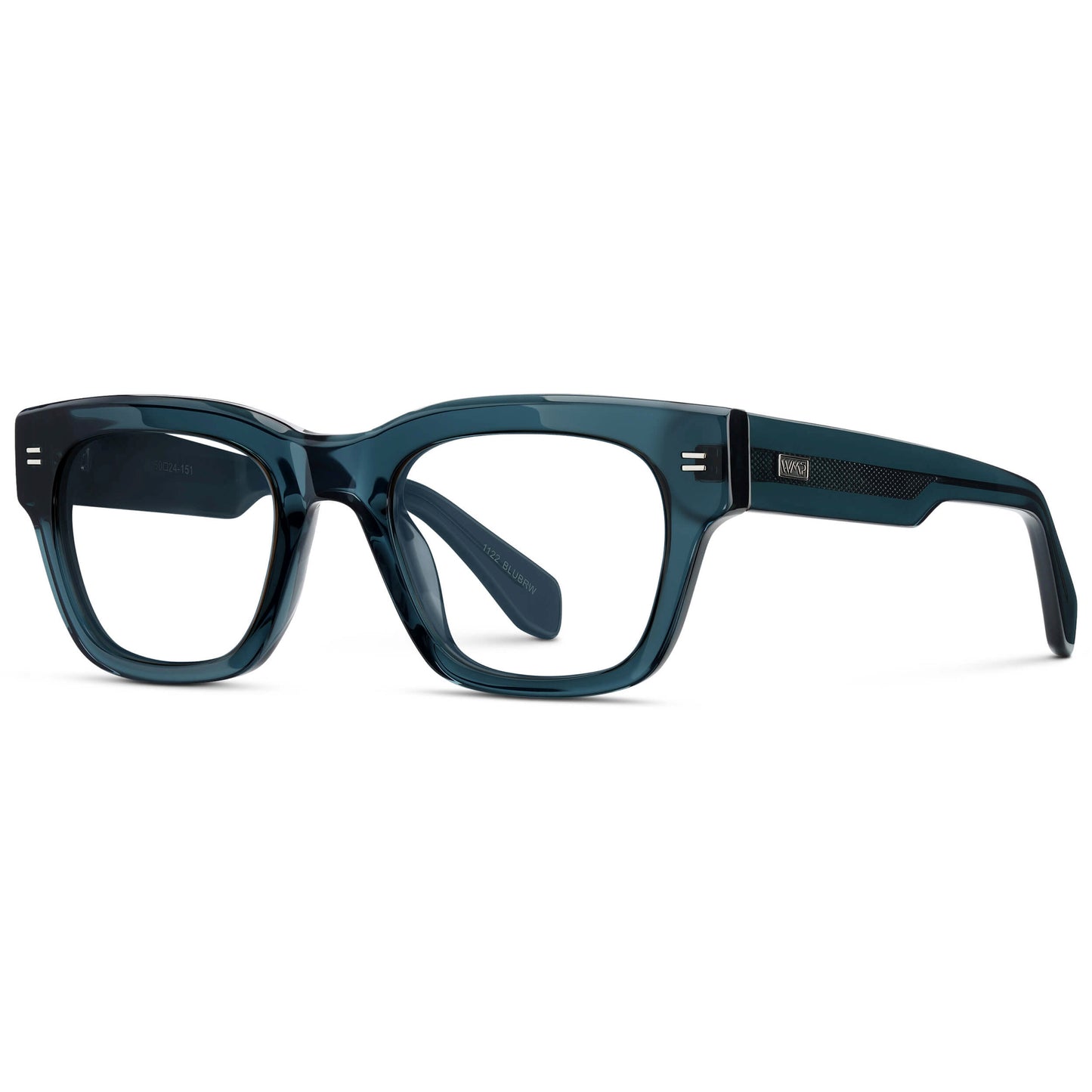 Crystal Steel Blue || Men's Oversized Rectangular Eyeglasses with Crystal Steel Blue Acetate Frame and Clear Prescription Lens