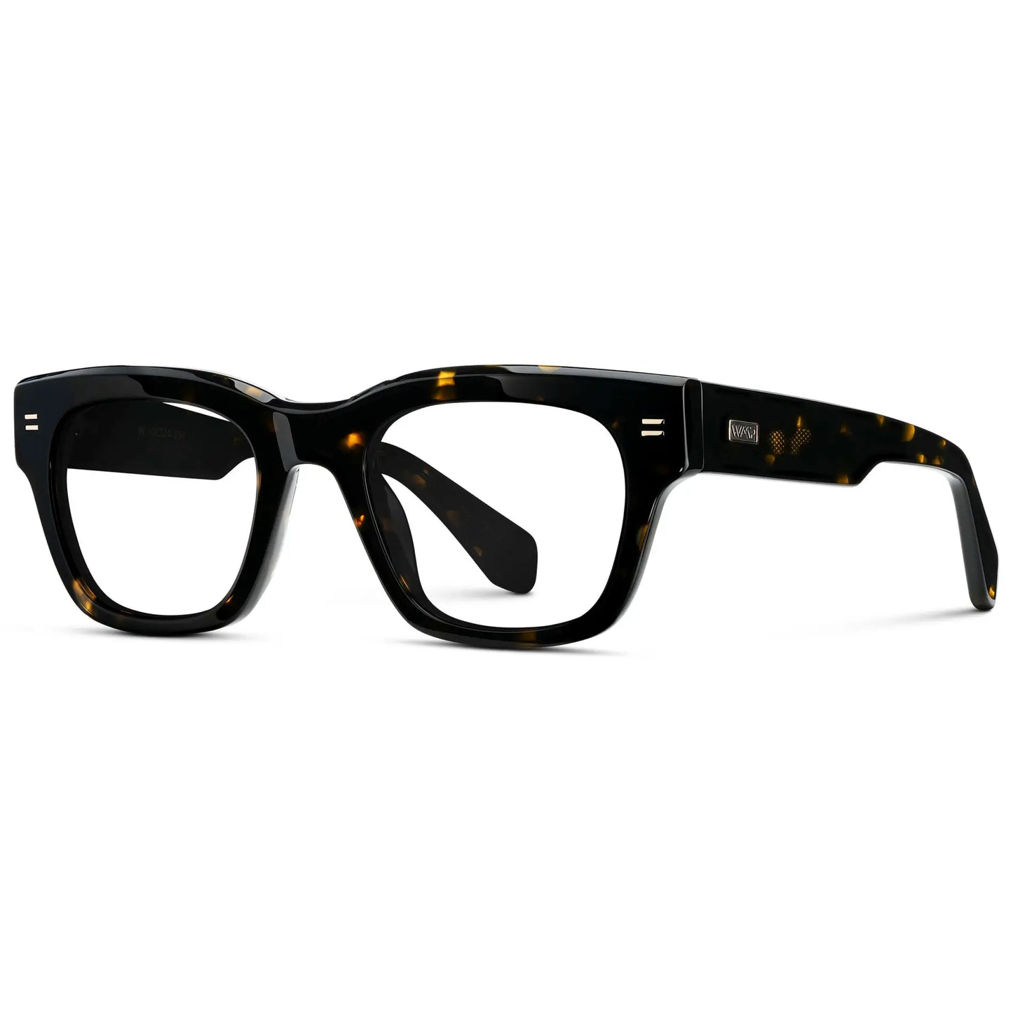 Obsidian Gold Tortoise || Side view of Men's Oversized Rectangular Eyeglasses with Obsidian Gold Tortoise Acetate Frame and Clear Prescription Lenses on a white background